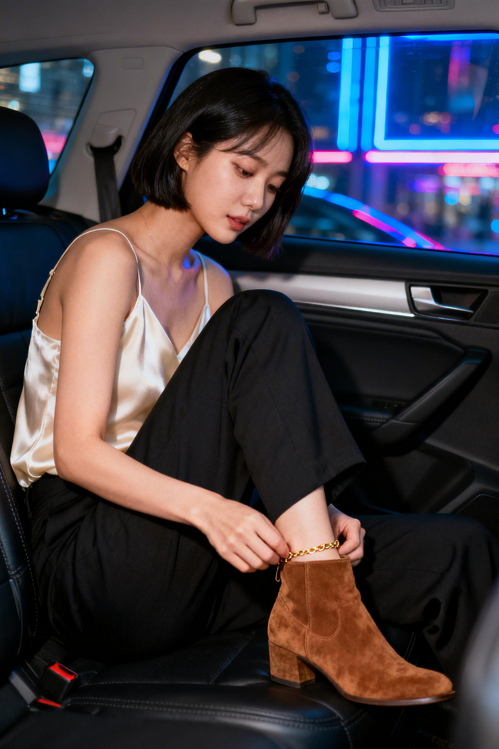 Date Night Style - silk camisole tailored trousers boots