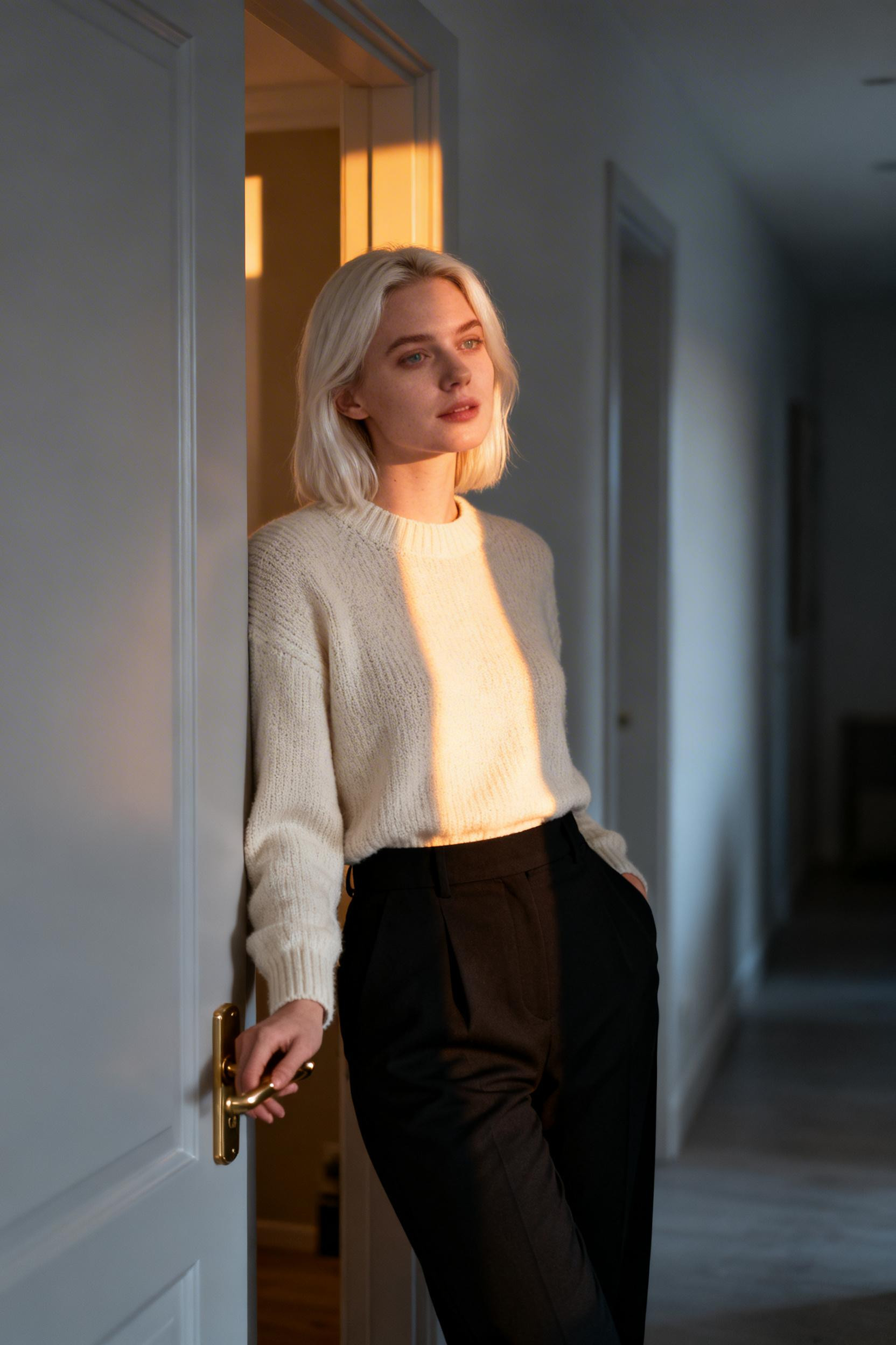 Date Night Outfit Ideas Classy - knit sweater tailored trousers