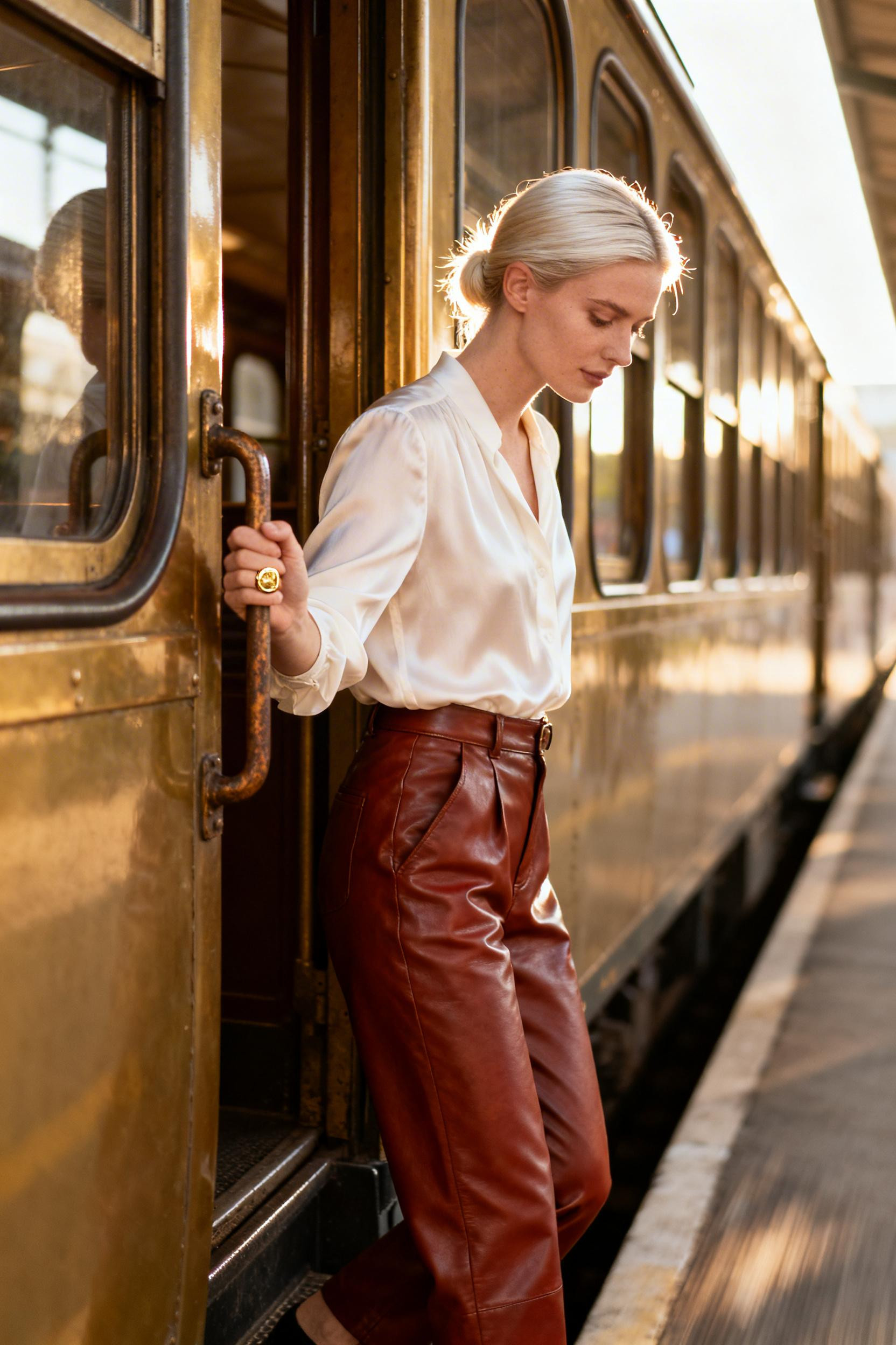 First Date Outfit Dinner Night Classy - leather pants ivory blouse