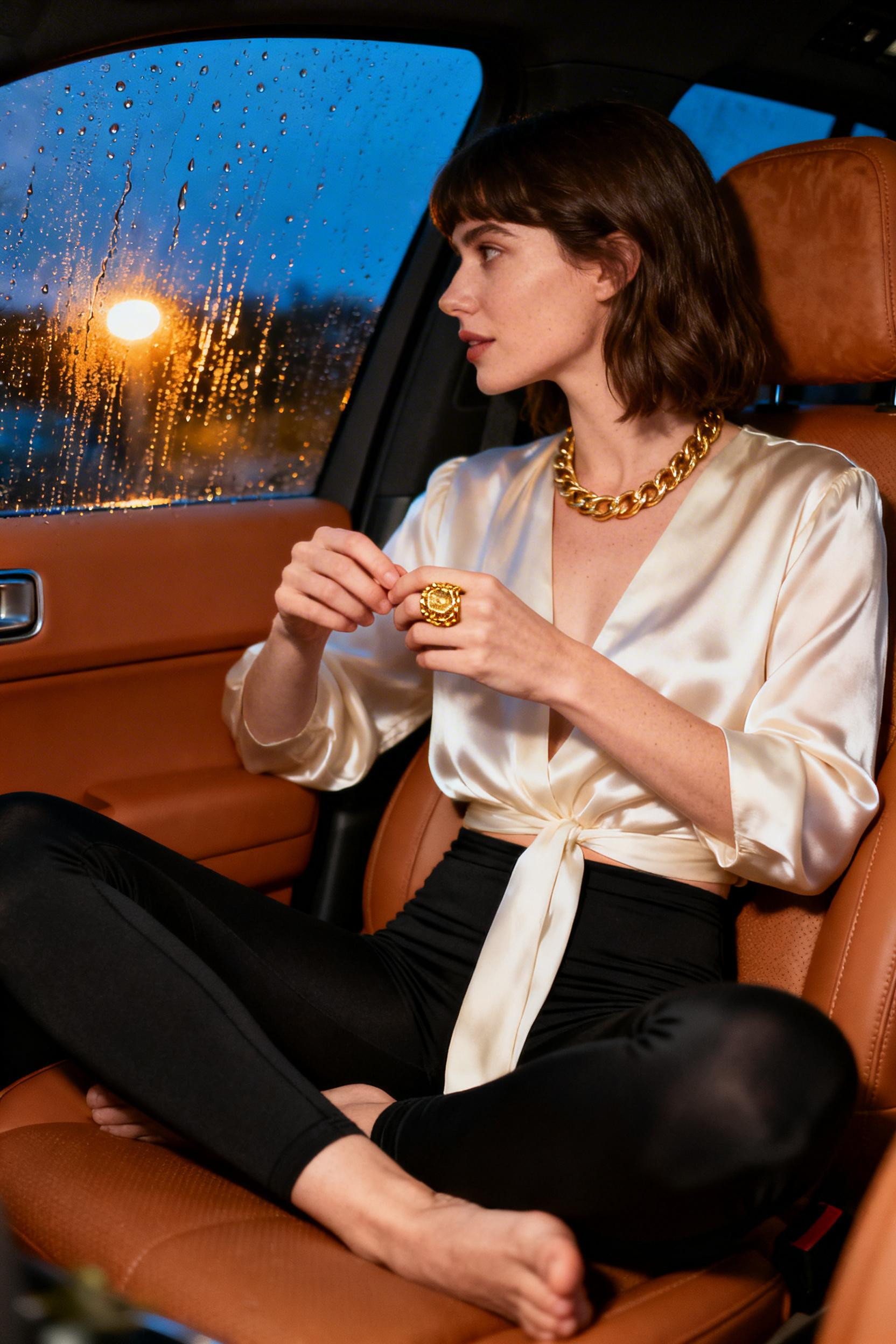 Dressed Up Leggings Outfit - silk blouse