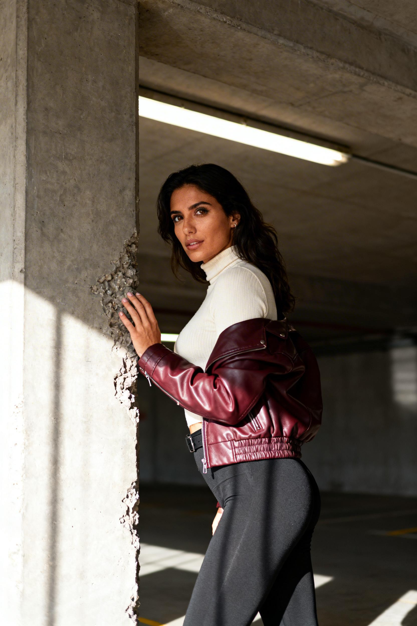 Chill Date Night Outfit - burgundy leather jacket