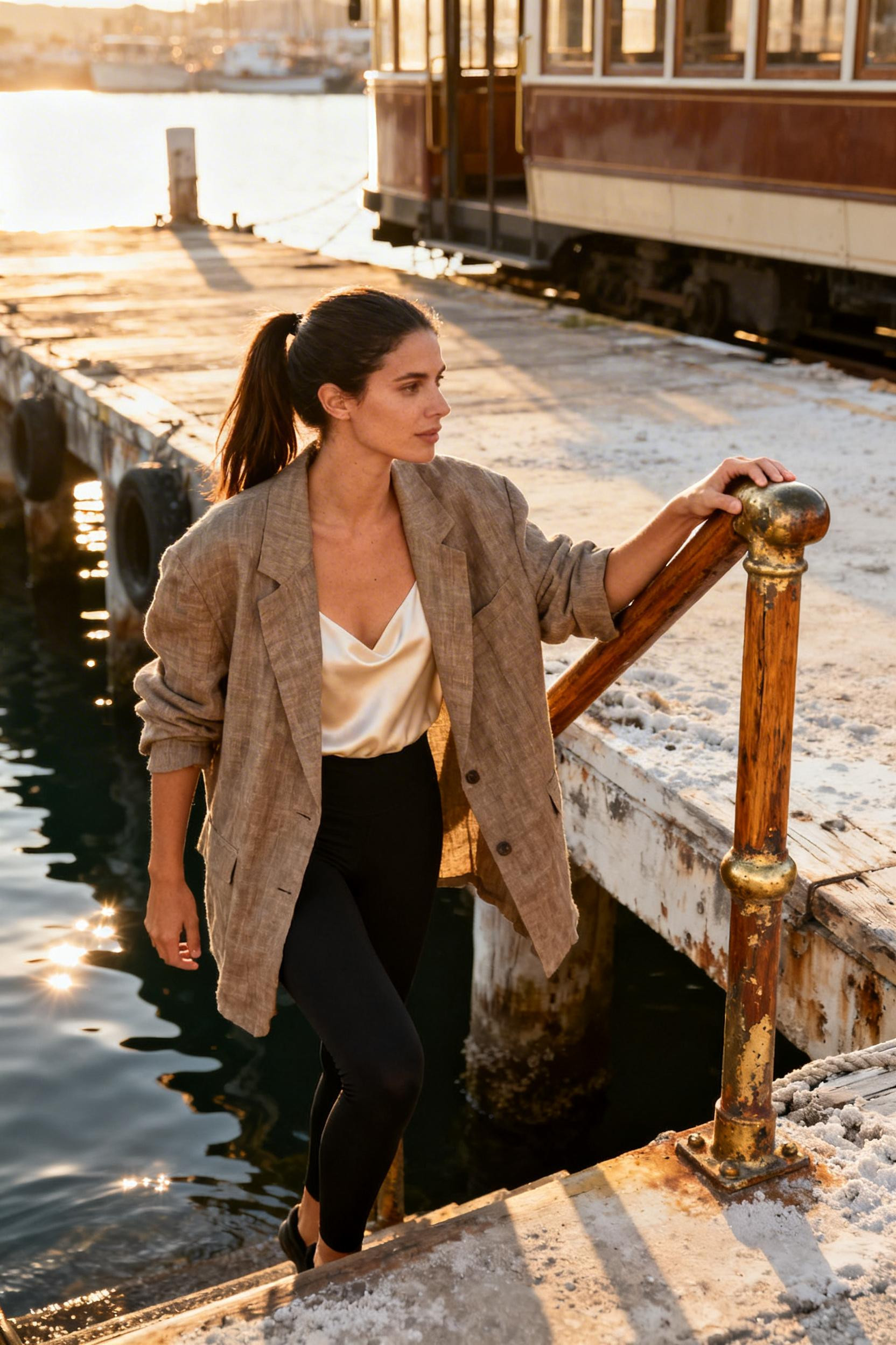 Classy Leggings Outfit - taupe blazer