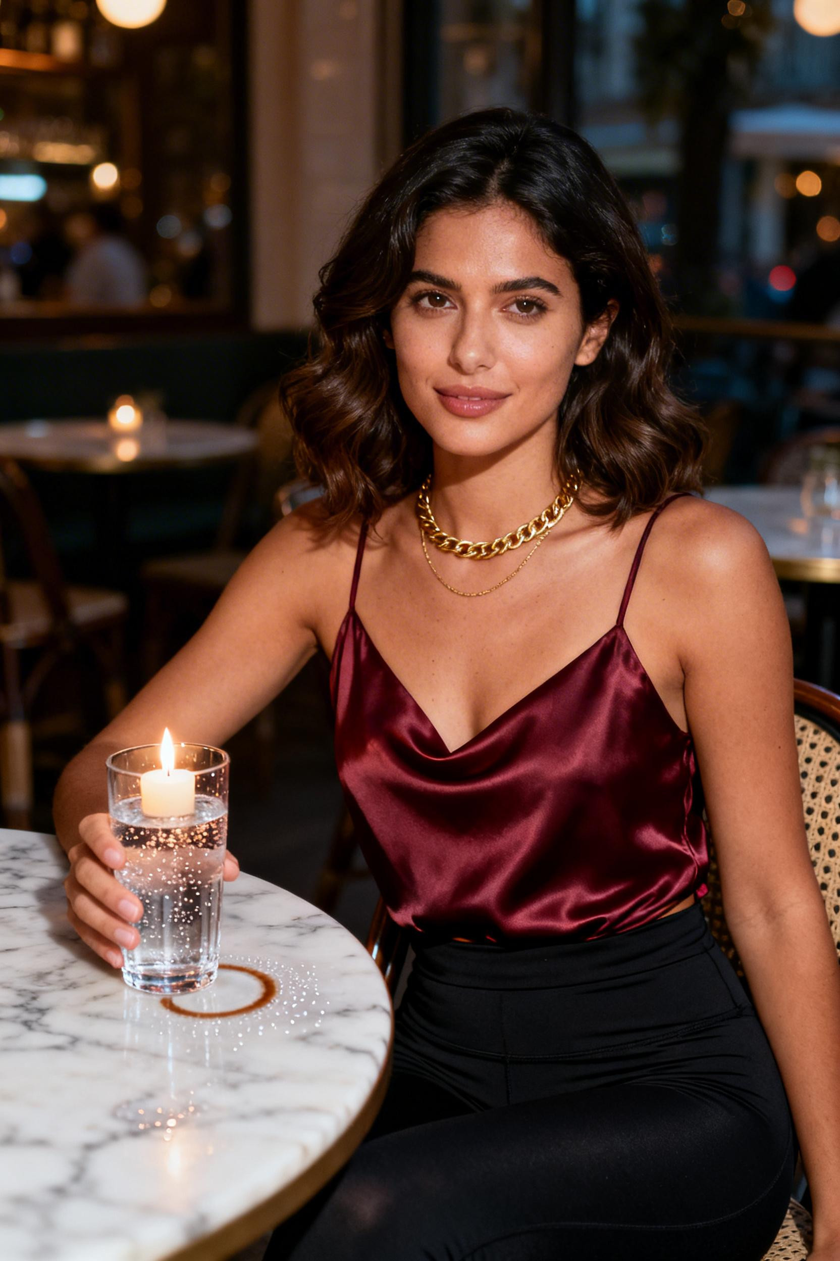 Simple Date Night Outfit Winter - burgundy cami