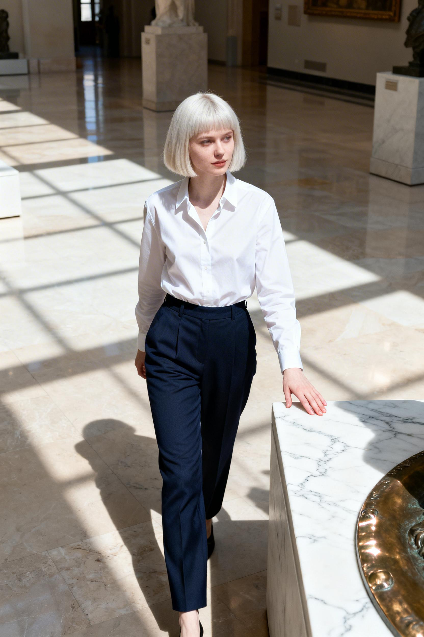 Hot Pregnancy Outfits - white oxford navy trousers