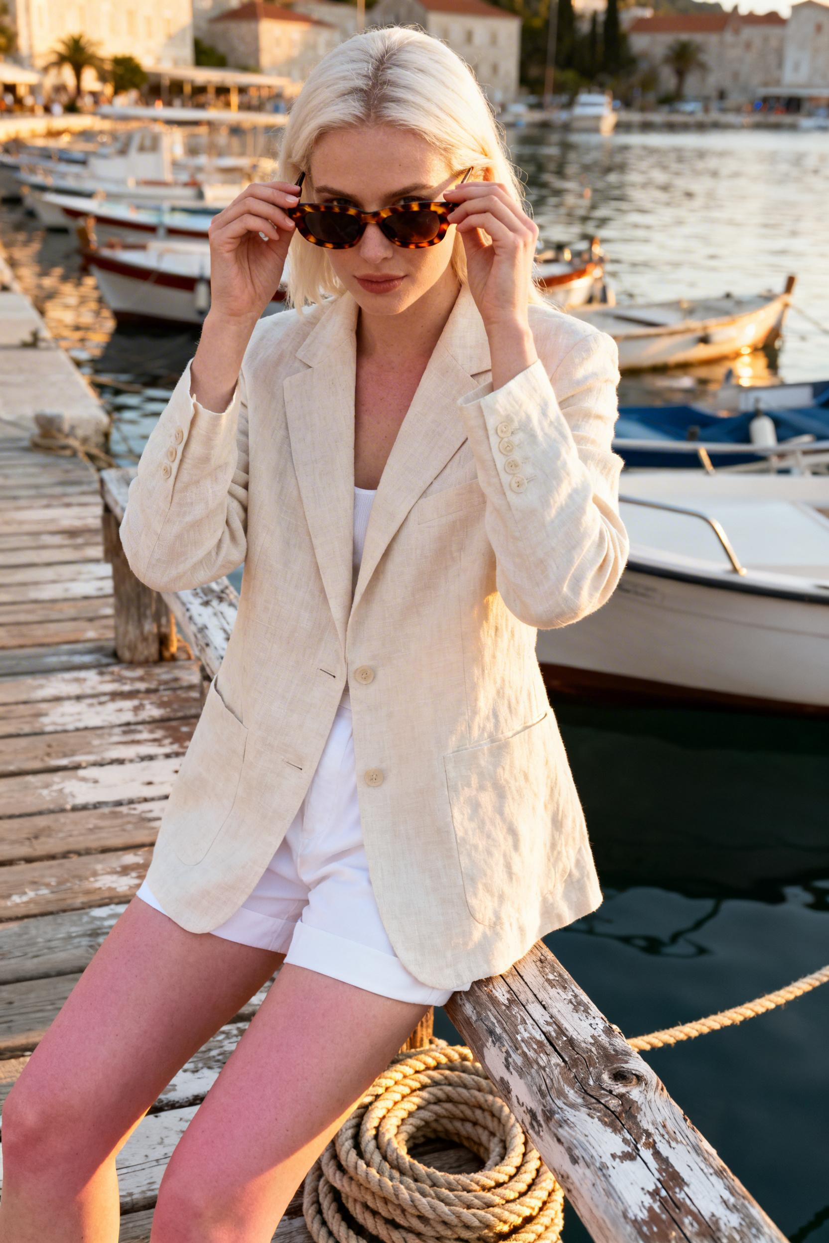 Italian Summer Outfits - cream blazer dock
