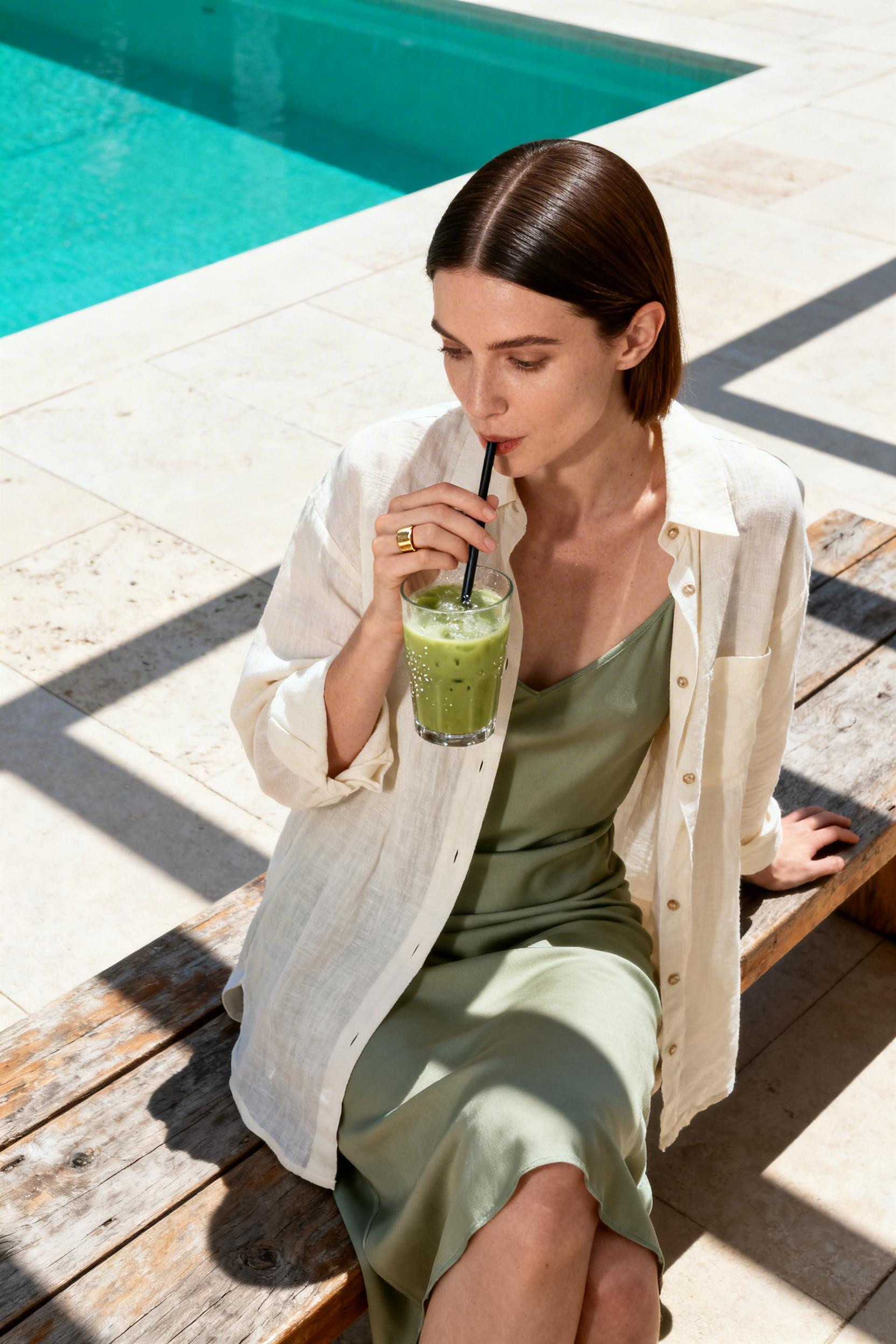 Euro Summer Outfits - oversized linen poolside