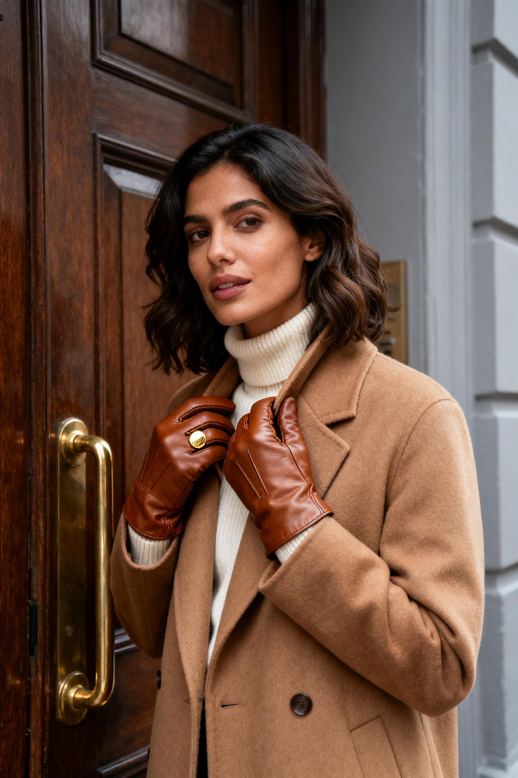 Quick Outfits - camel coat cream turtleneck