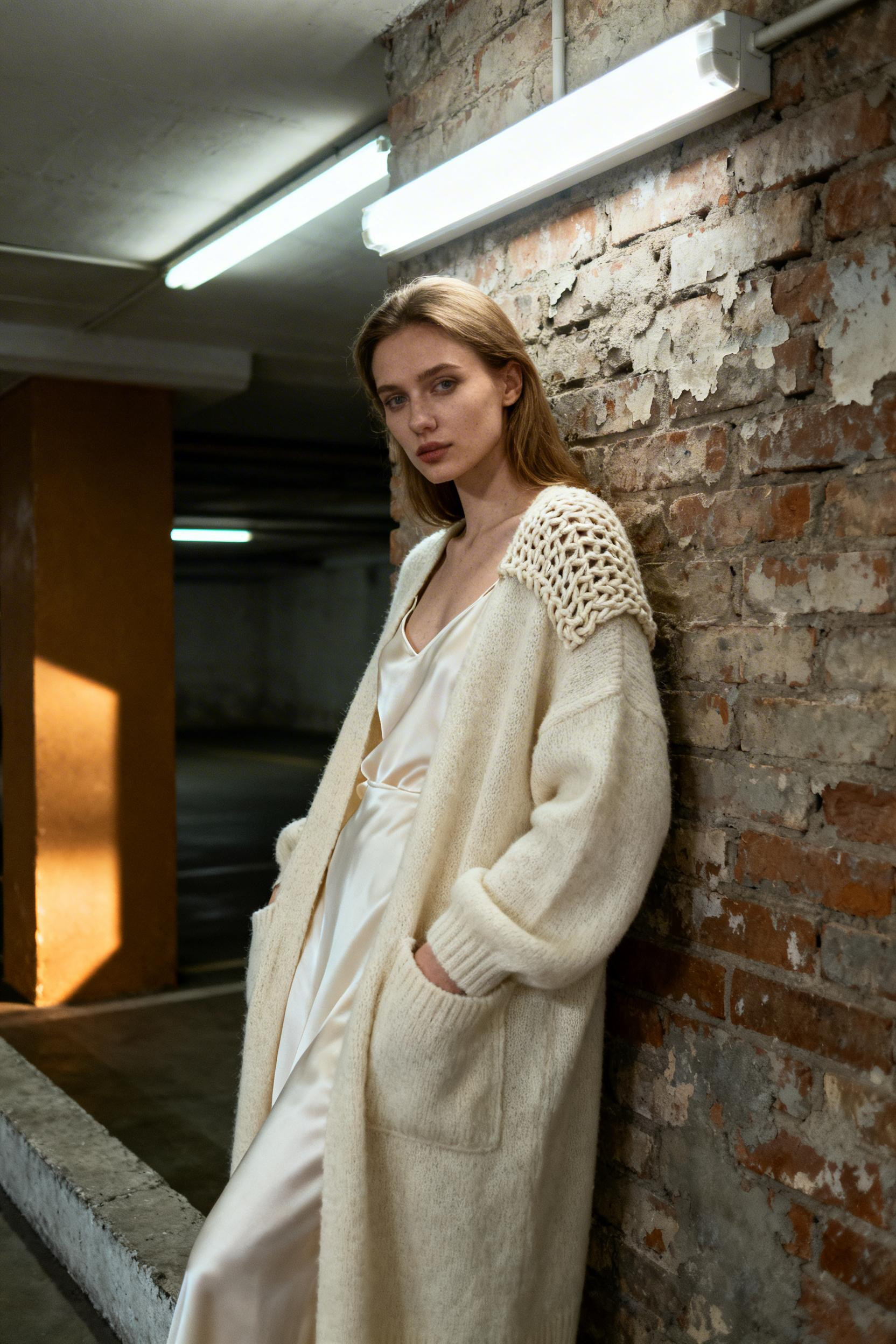 Quick Outfits - cream cardigan ivory slip dress