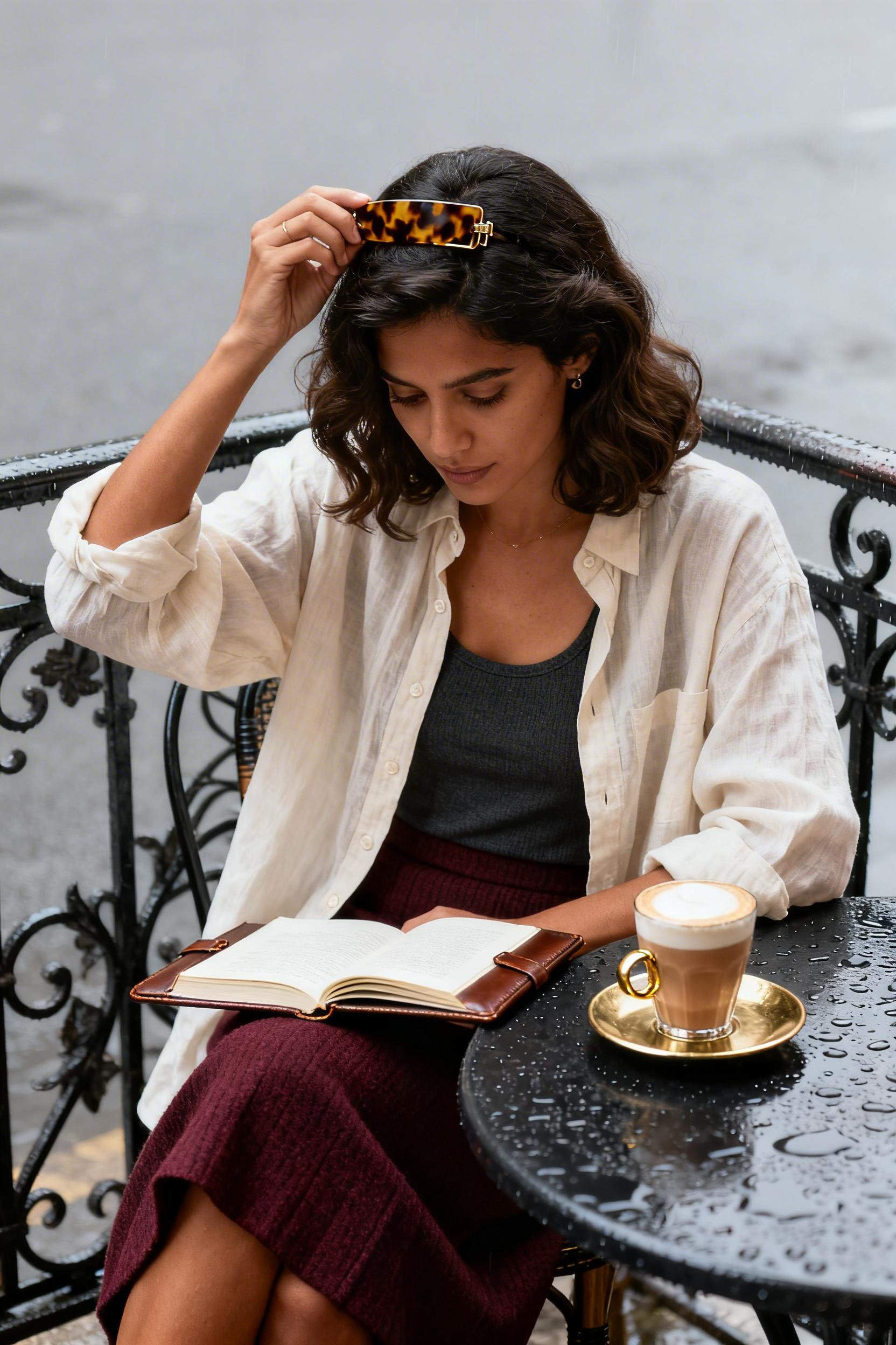 Quiet Luxury - burgundy midi skirt cream blouse