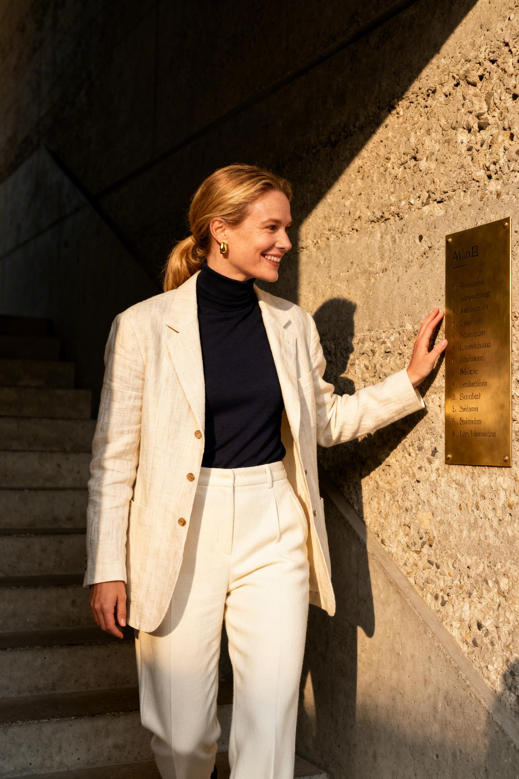 Office Outfits Women - cream blazer ivory trousers