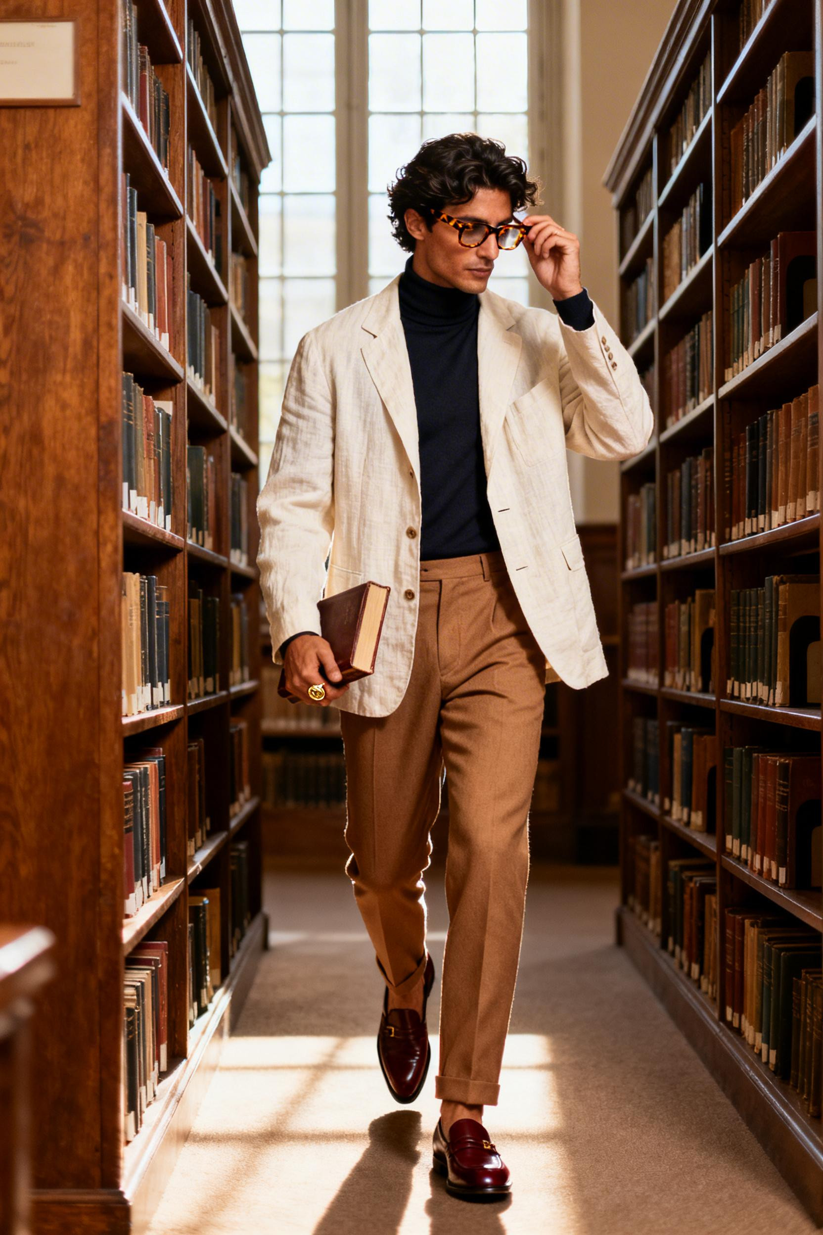 Oldmoney Outfit Woman - cream blazer charcoal turtleneck