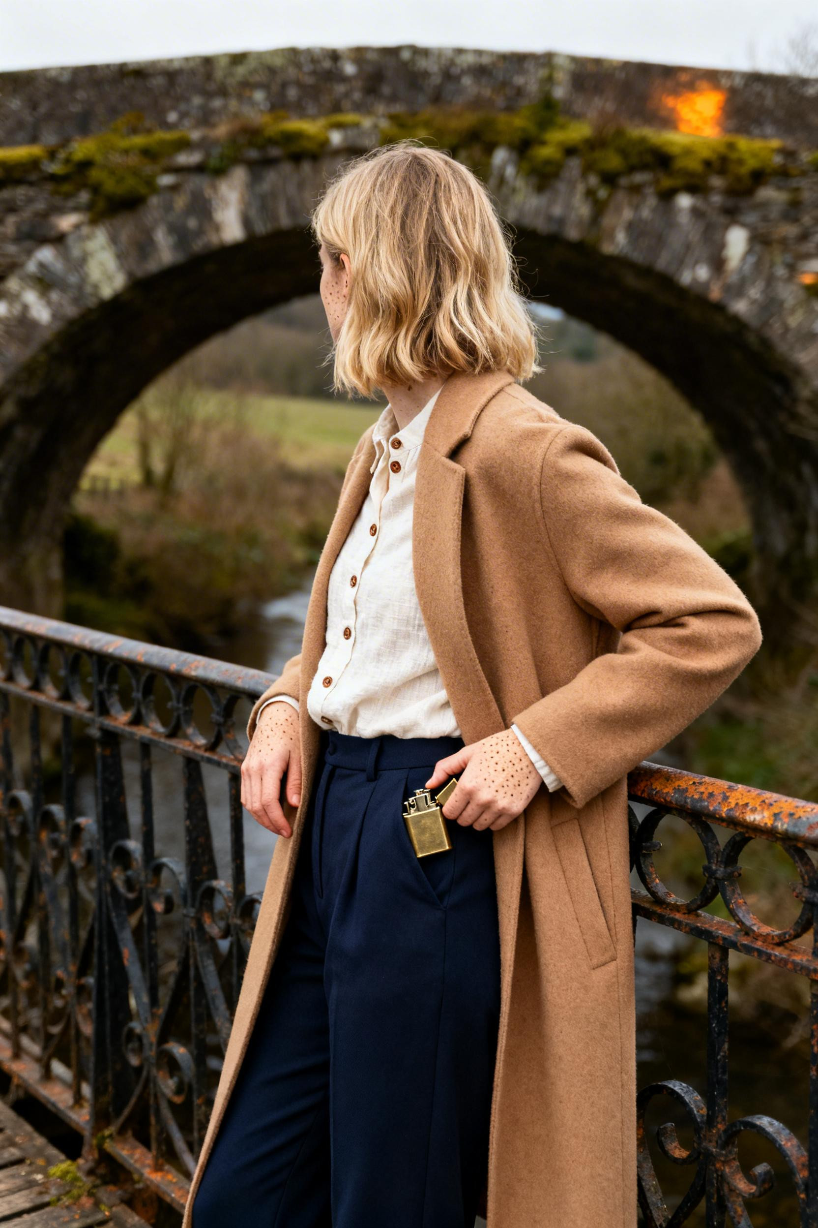 Timeless Wardrobe Essentials - cream linen shirt camel coat navy trousers