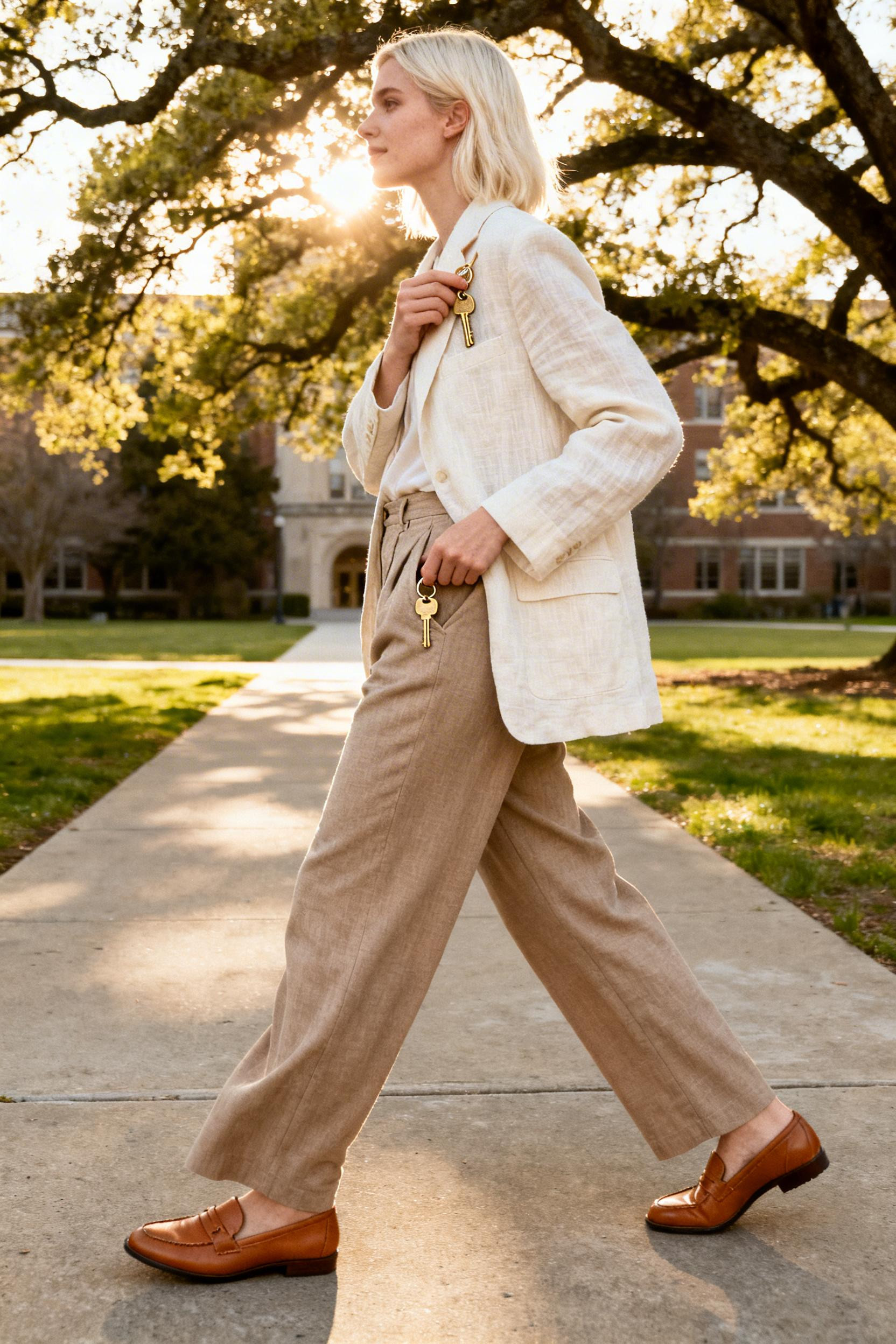 Hot Pregnancy Outfits - cream linen blazer oat trousers