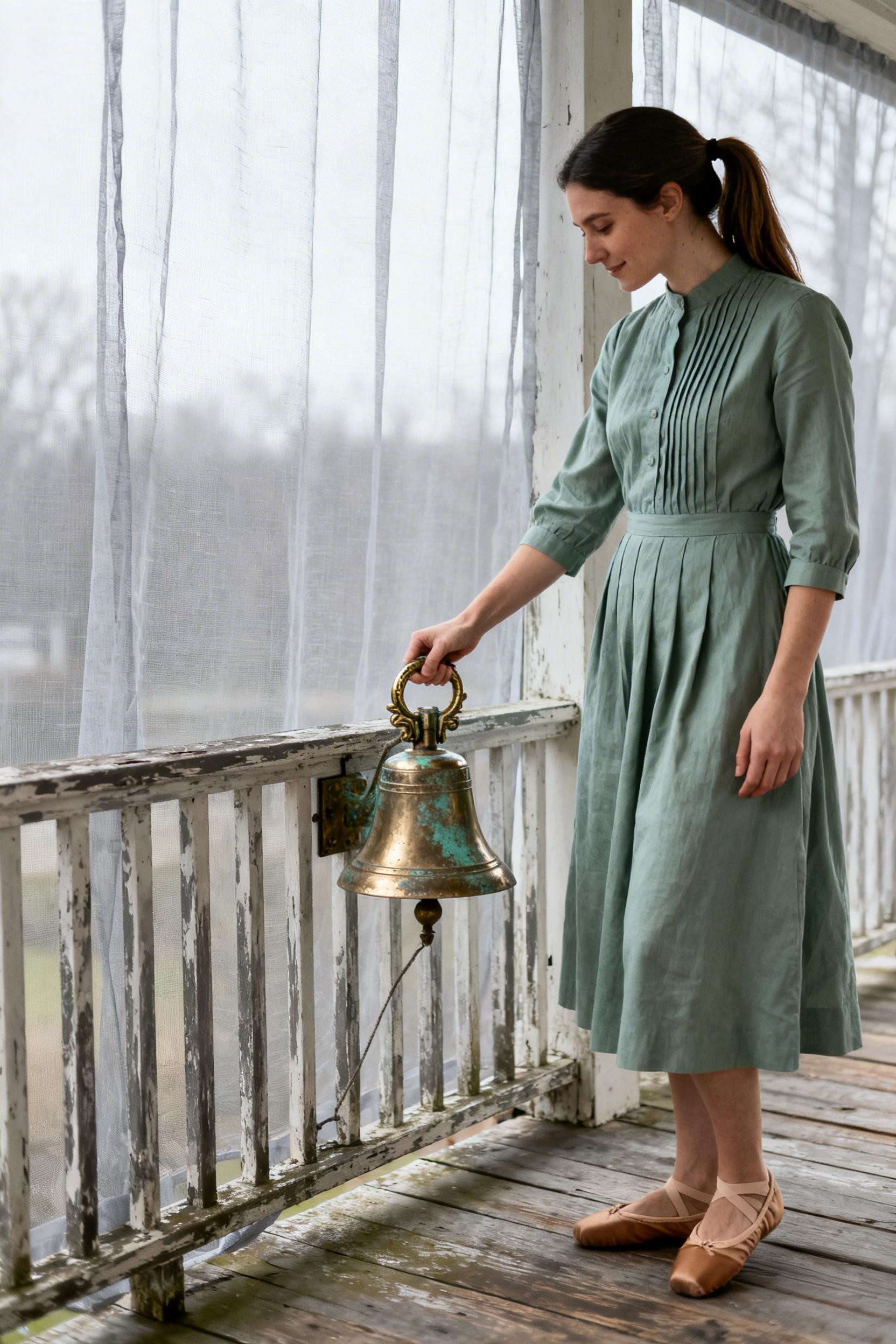 Spring Outfits 2025 Trends - sage linen dress ballet flats