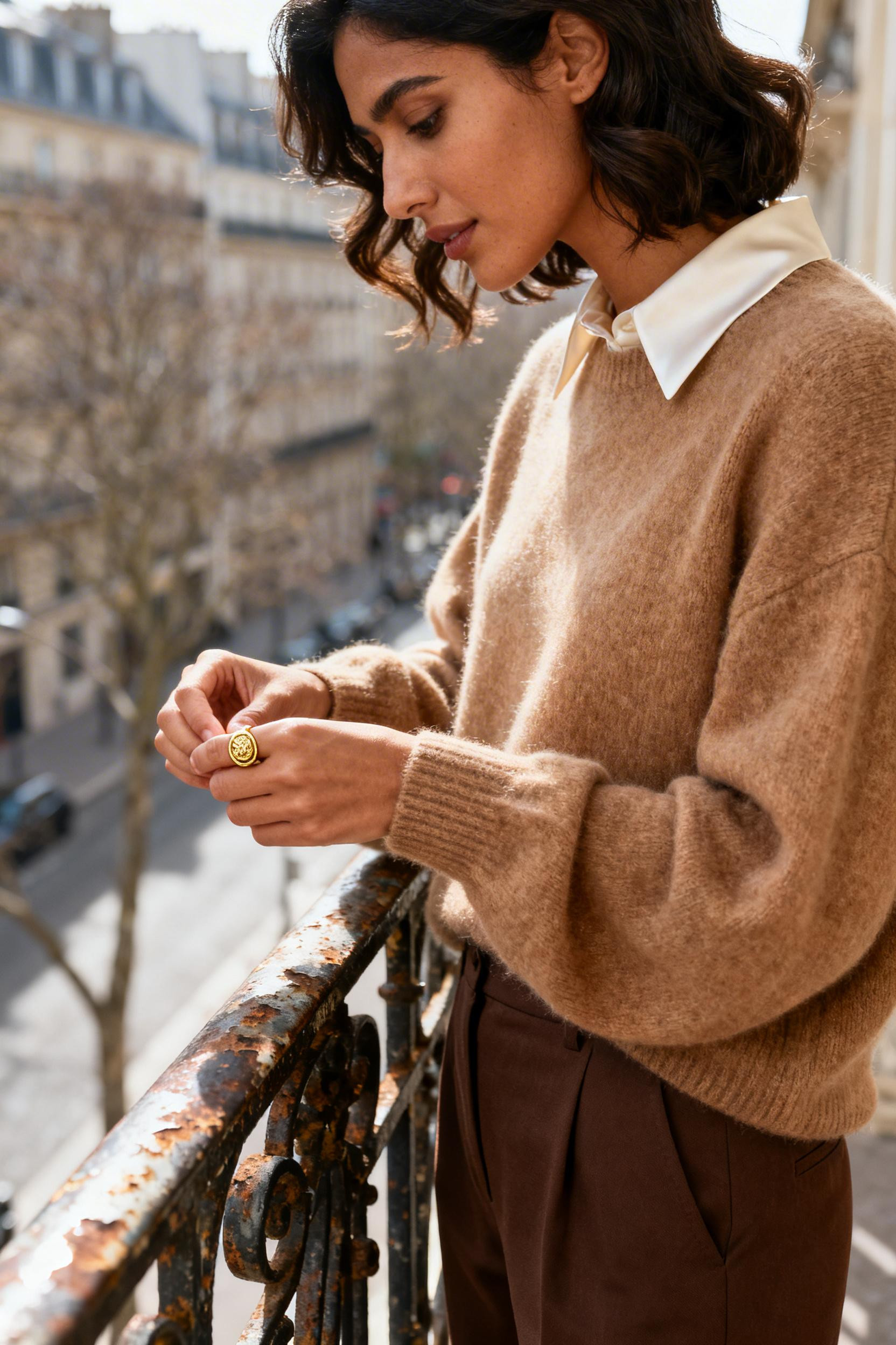 Old Money Style - chocolate trousers camel sweater