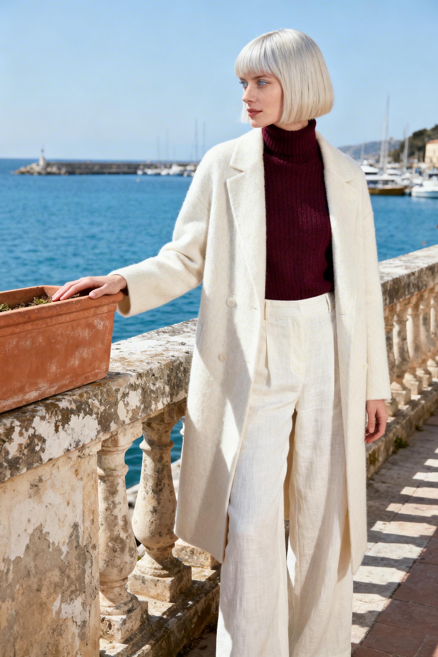Old Money Aesthetic Outfit - ivory trousers burgundy turtleneck
