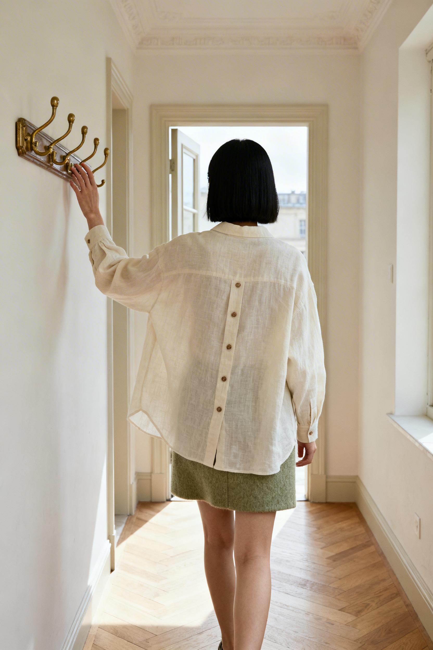 2000S Fashion - sage wool mini cream linen