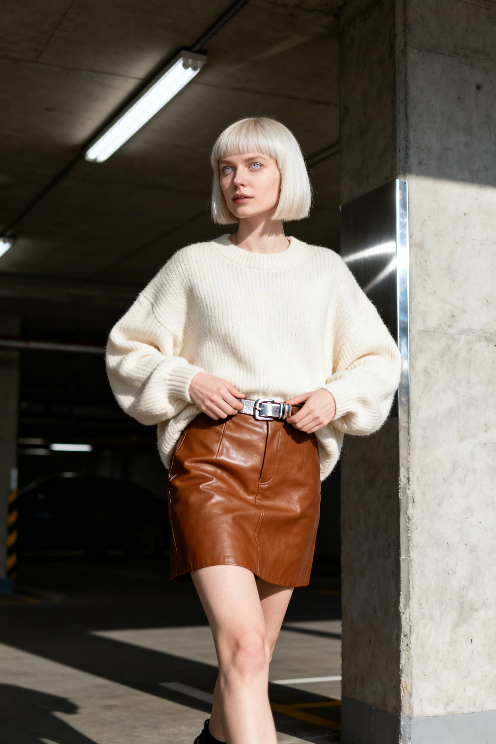 Outfit Inspo - cognac leather skirt