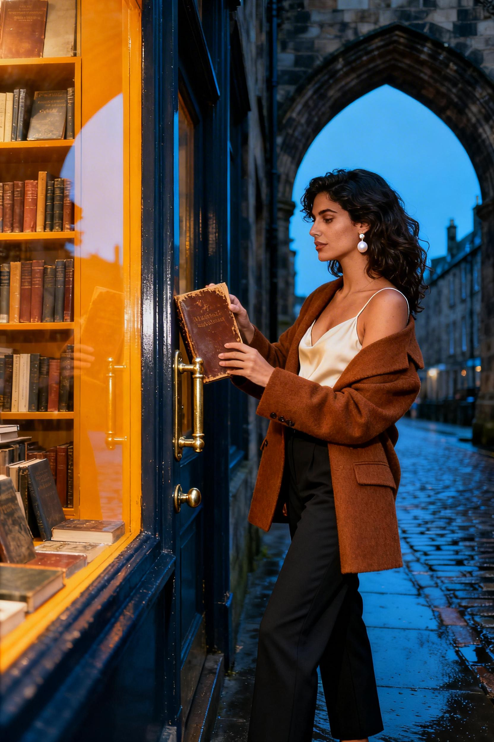 Going Out Outfits - cognac wool coat over silk slip dress