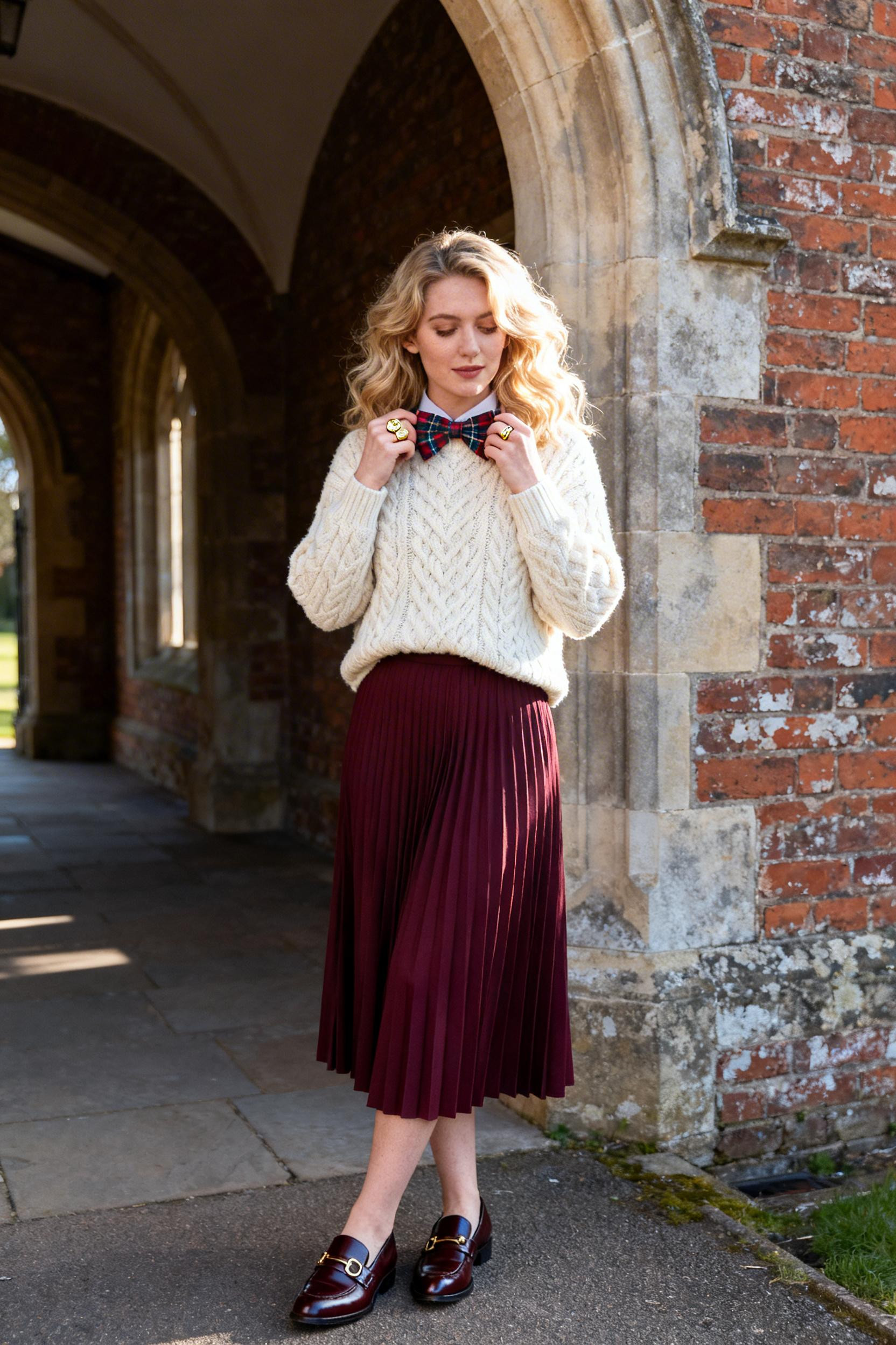 Polo Ralph Lauren Outfits - burgundy skirt cable knit sweater