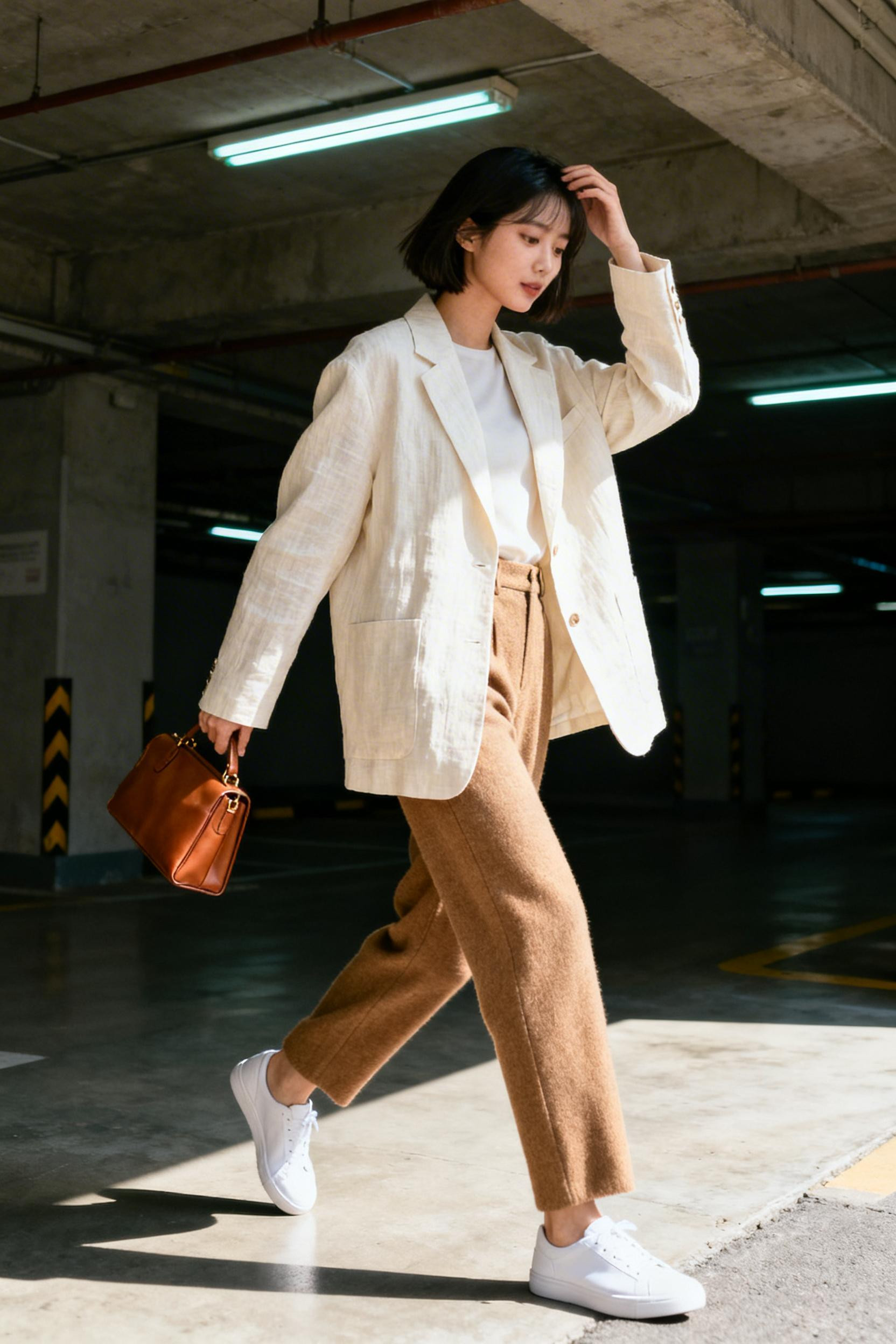 Old Money Clothes - cream blazer camel trousers