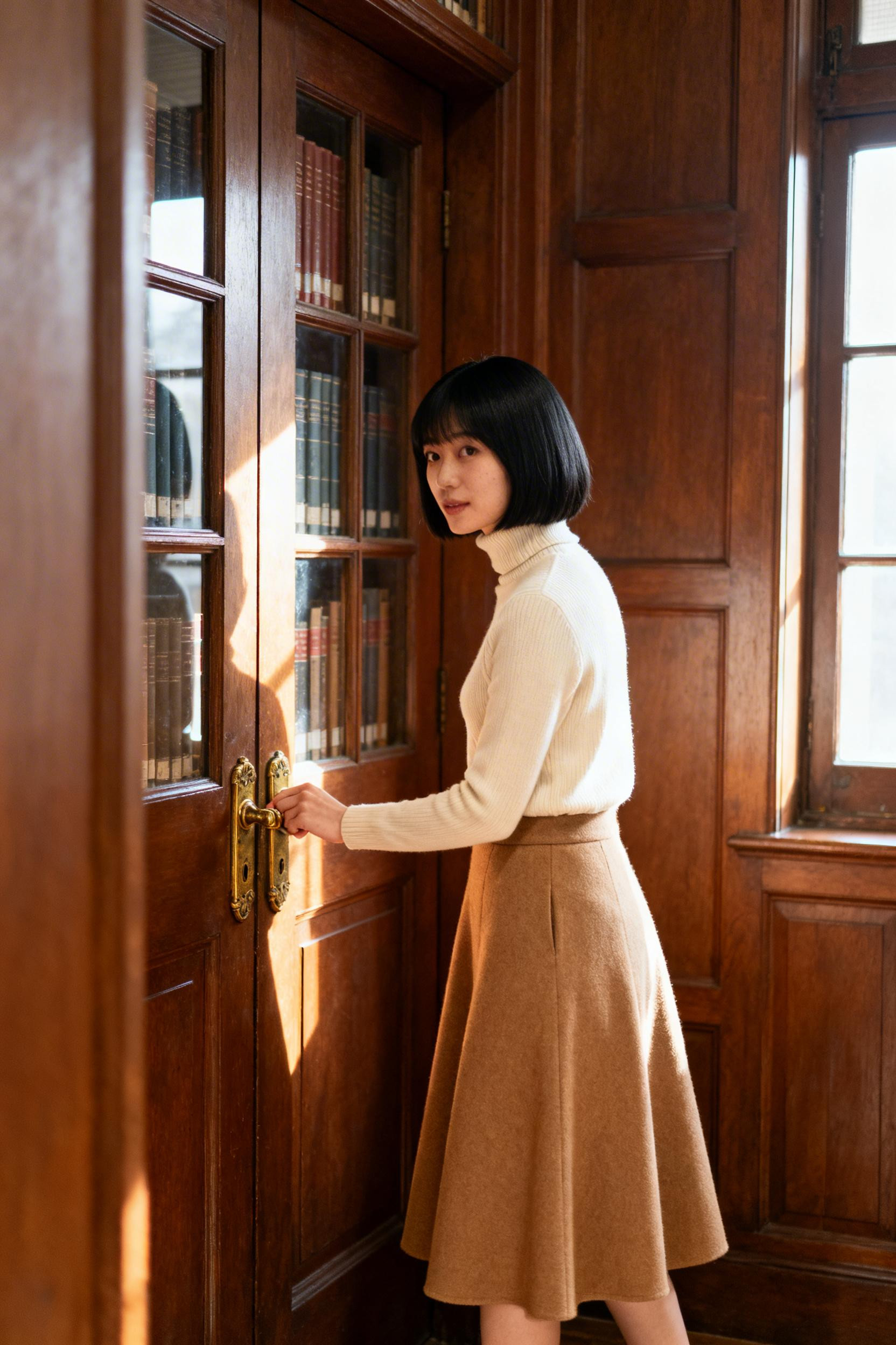 Baddie Outfits Casual - camel wool skirt cream cashmere