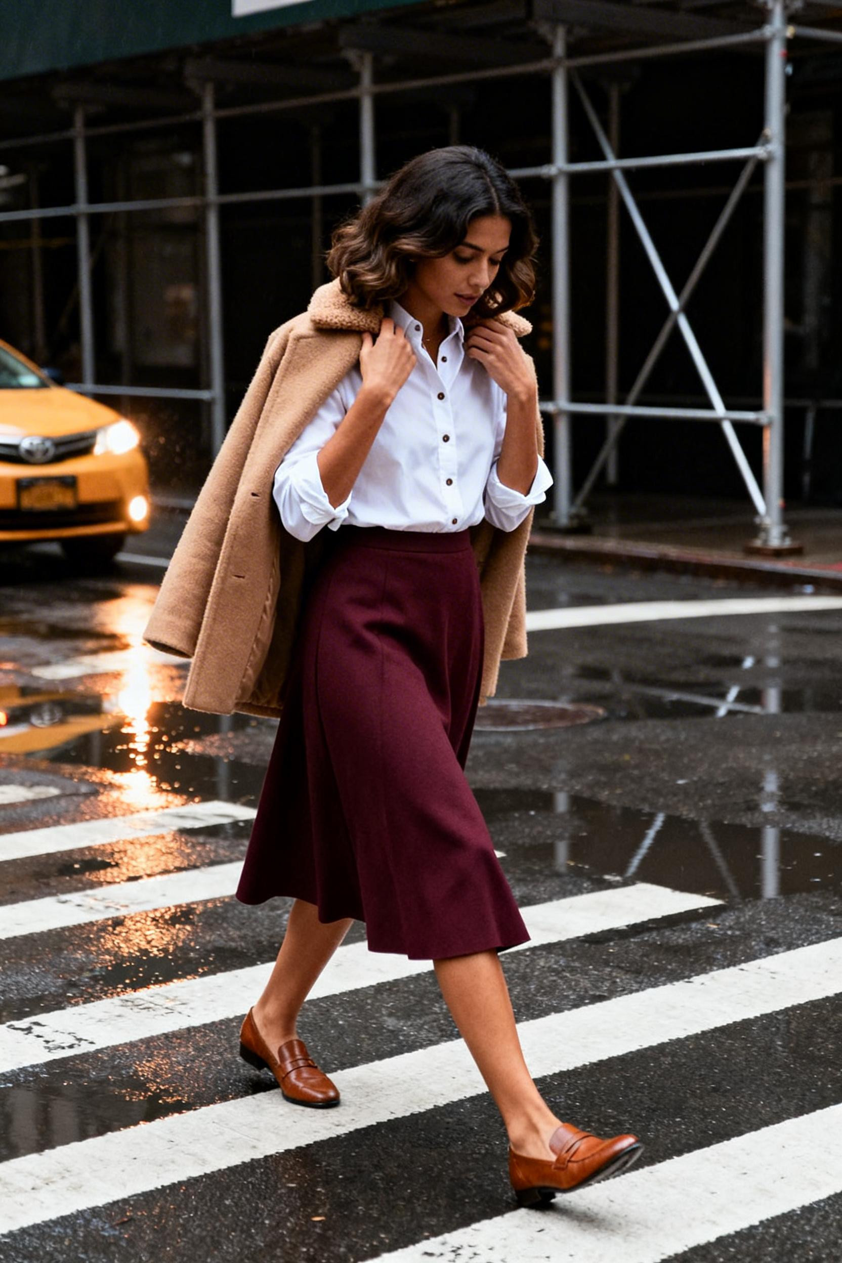 Old Money Clothes - burgundy skirt white oxford