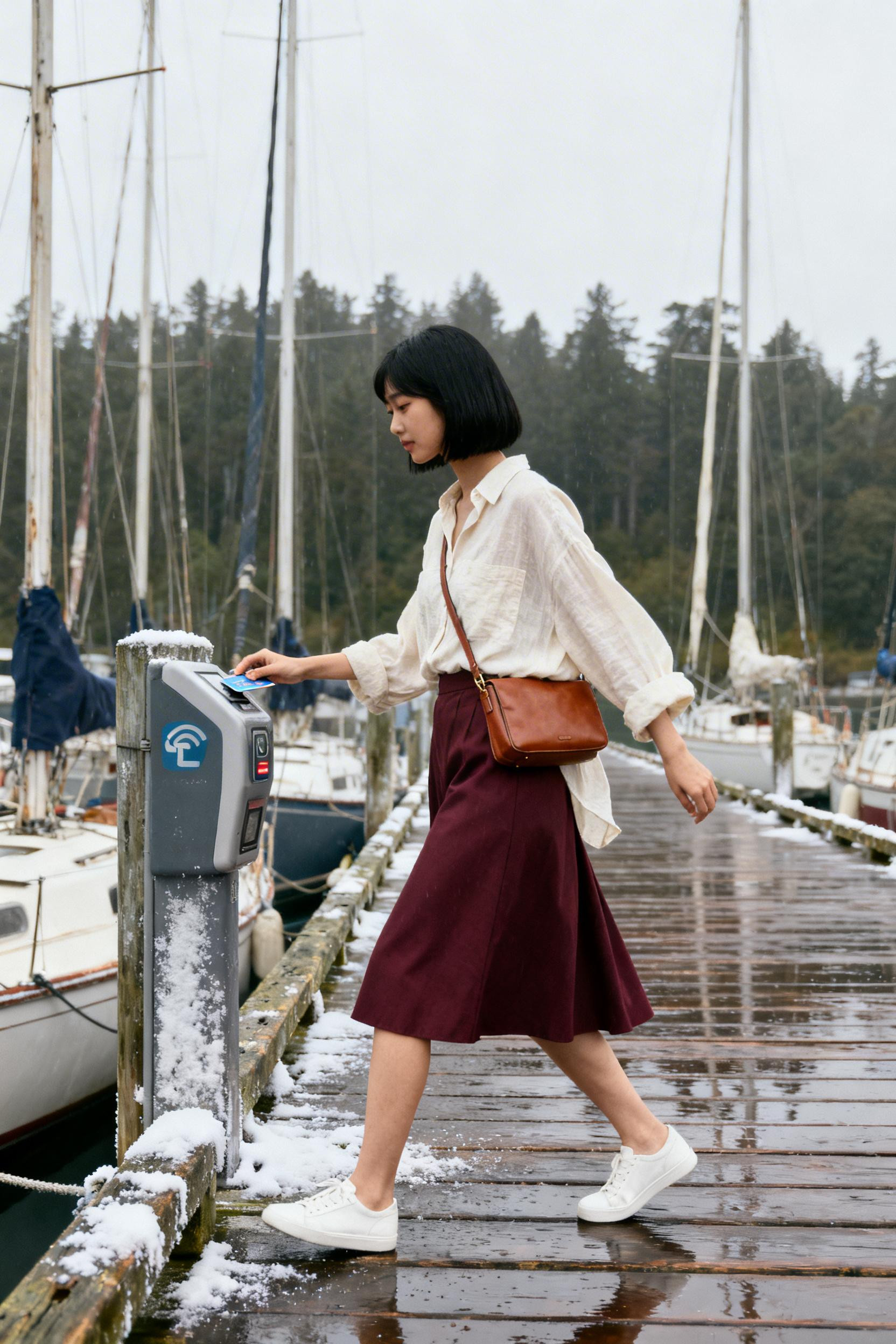 Summer Fits - burgundy midi skirt cream linen shirt