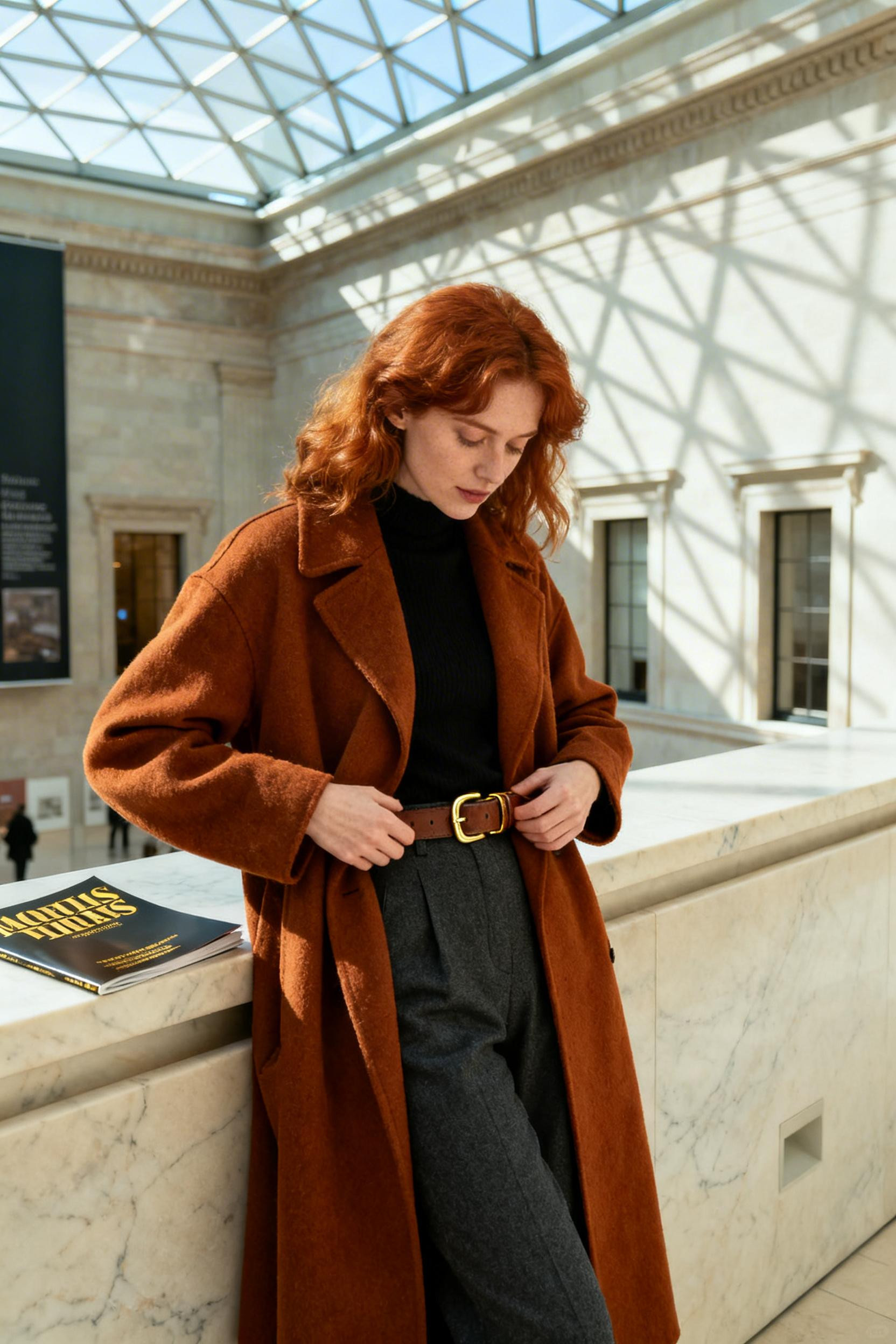 Going Out Outfits - burnt sienna camel coat