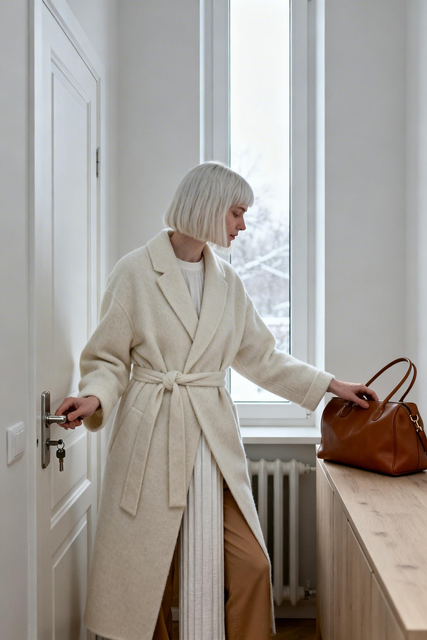 Modest Fashion Outfits - cream wrap coat