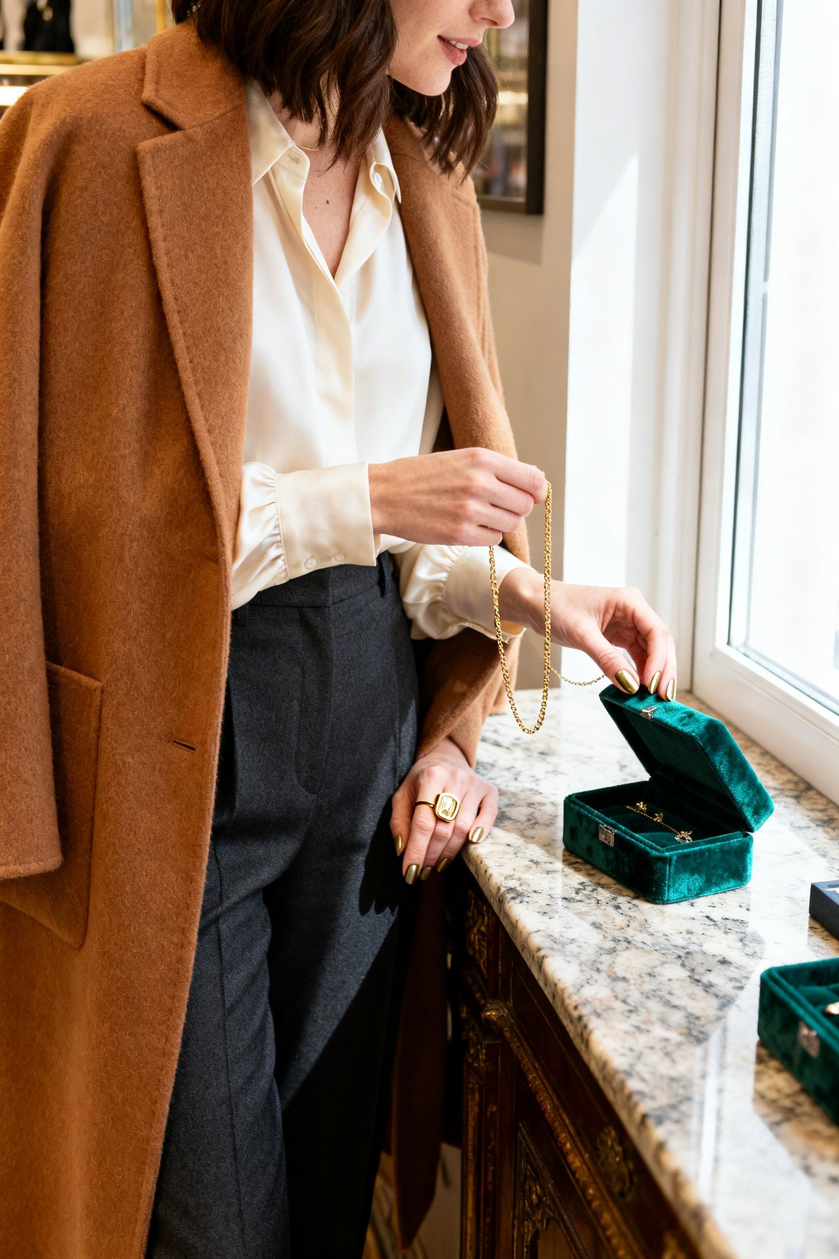 Oldmoney Outfit Woman Winter - caramel wool coat