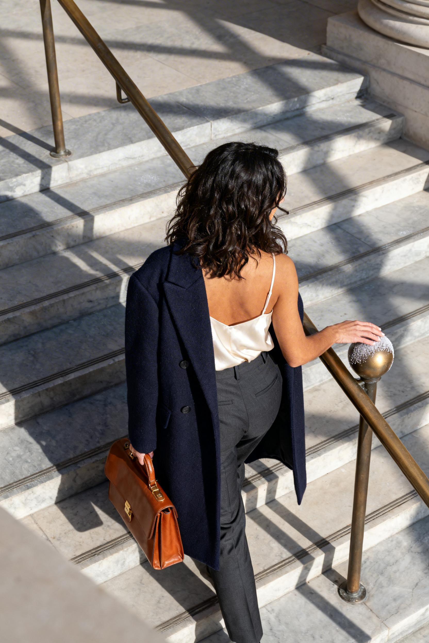Cold Weather Outfits - navy wool coat structured