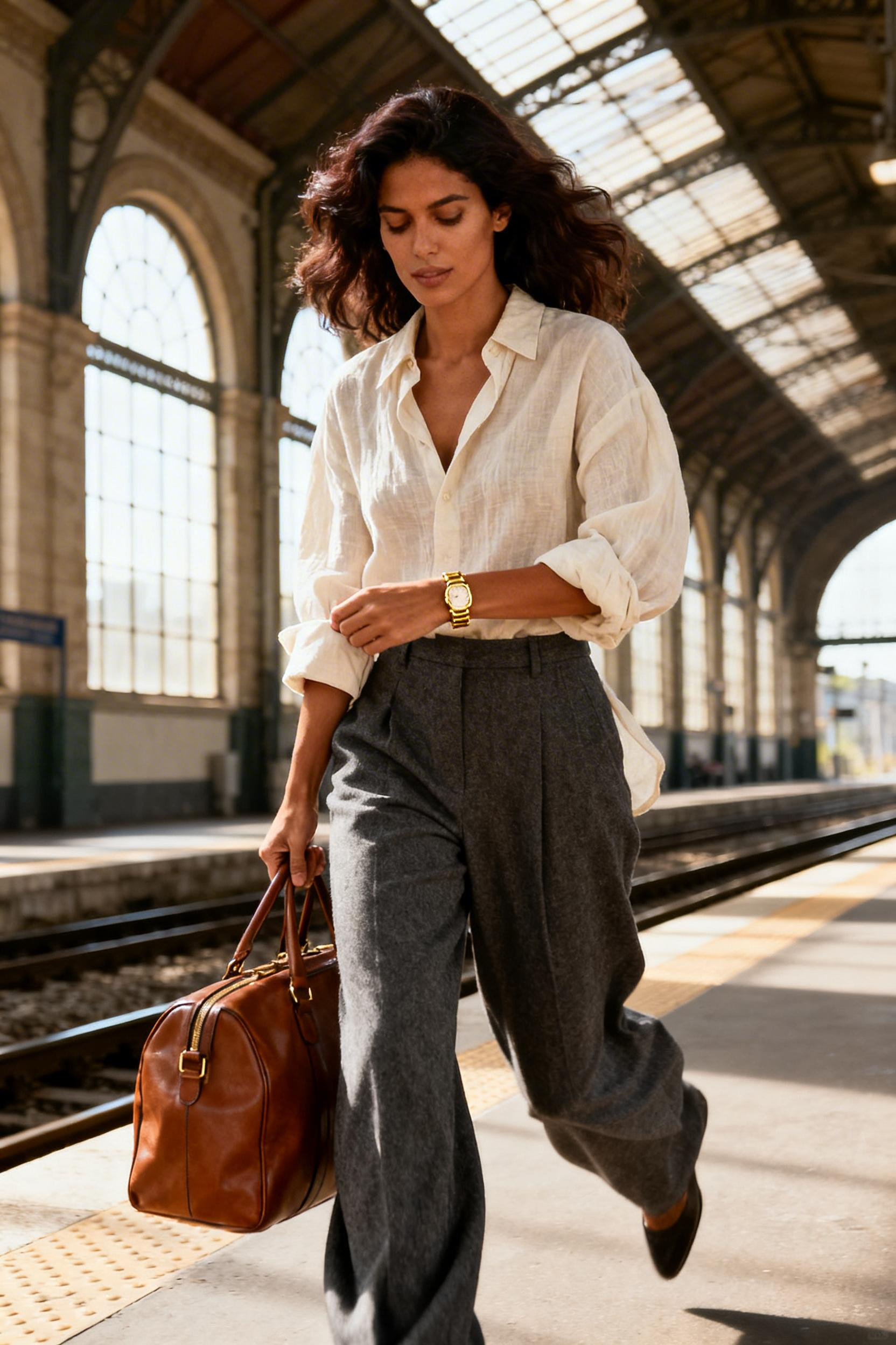 Old Money Fashion Women - oversized shirt charcoal trousers