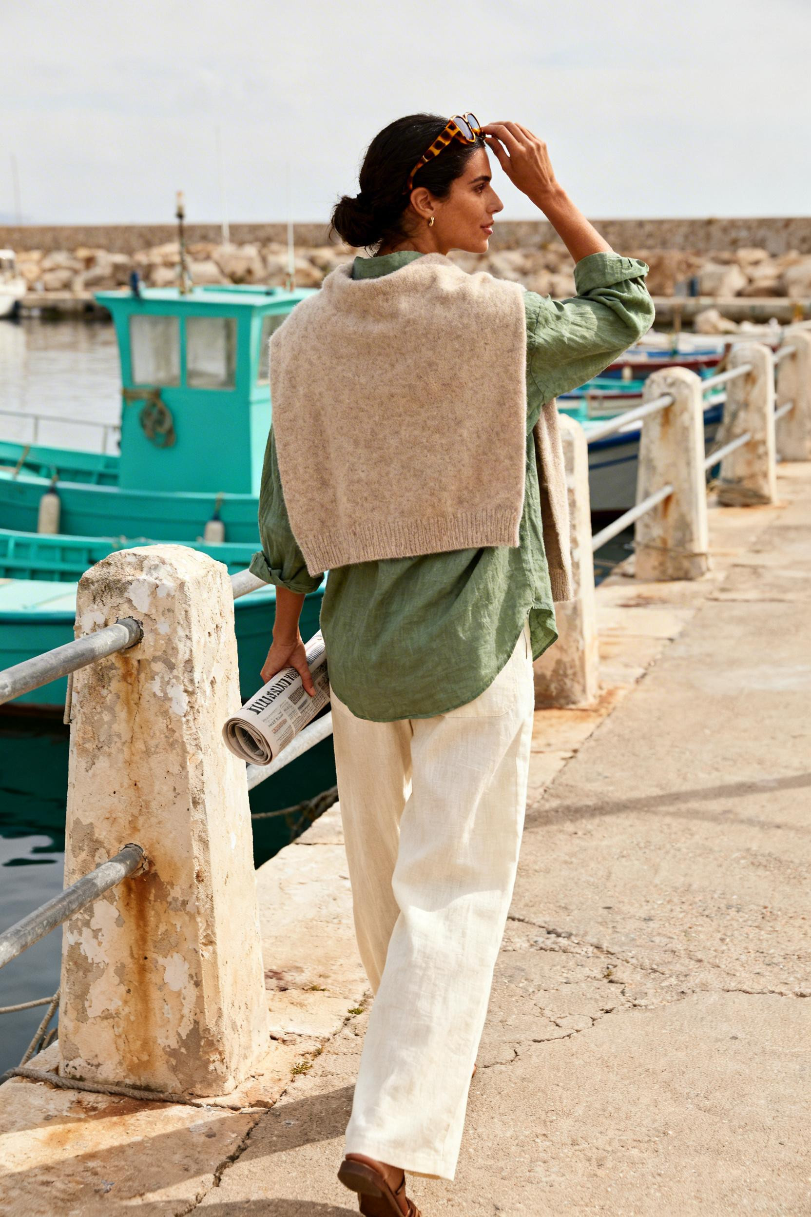 Quick Outfits - sage linen shirt oat vest