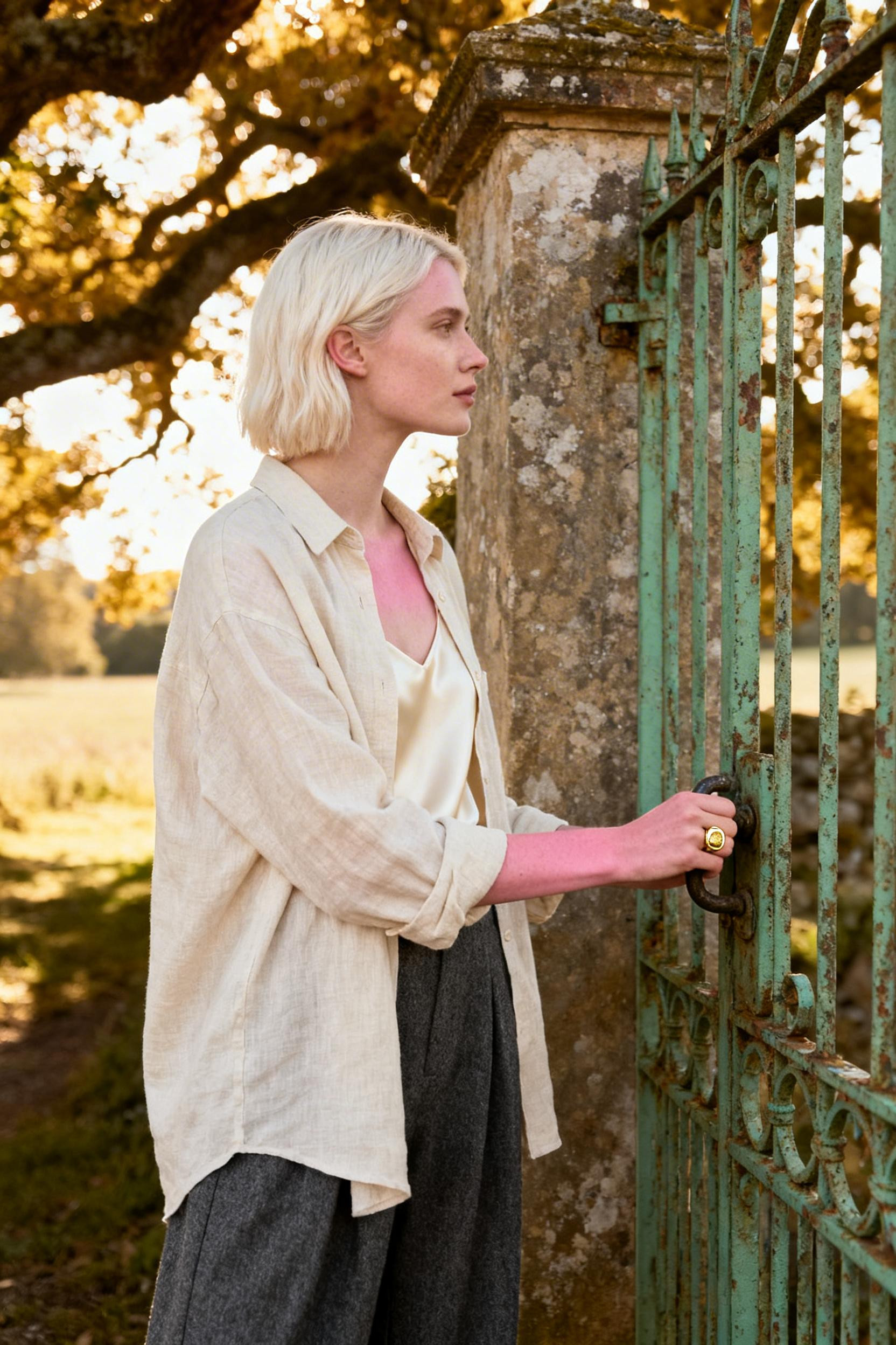 Old Money Style Outfits - oversized linen shirt charcoal trousers