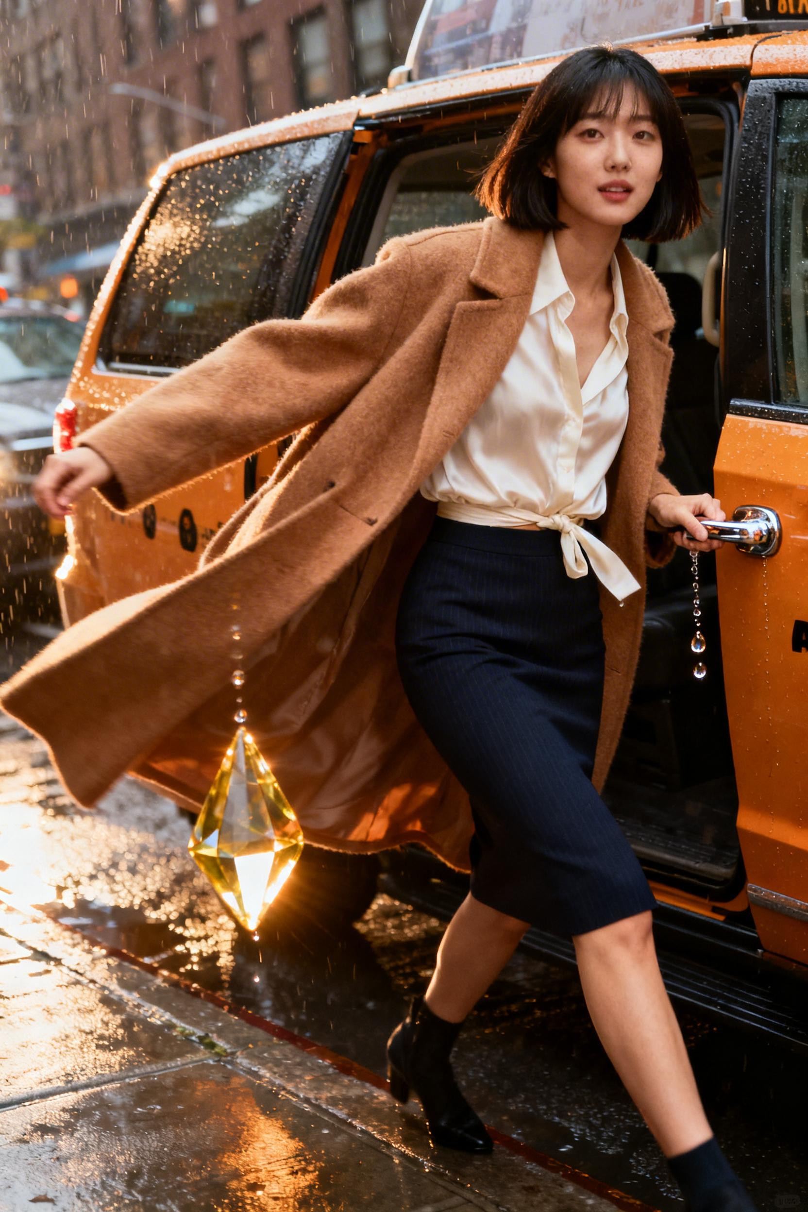 Stylish Work Outfits - navy pencil skirt cream blouse
