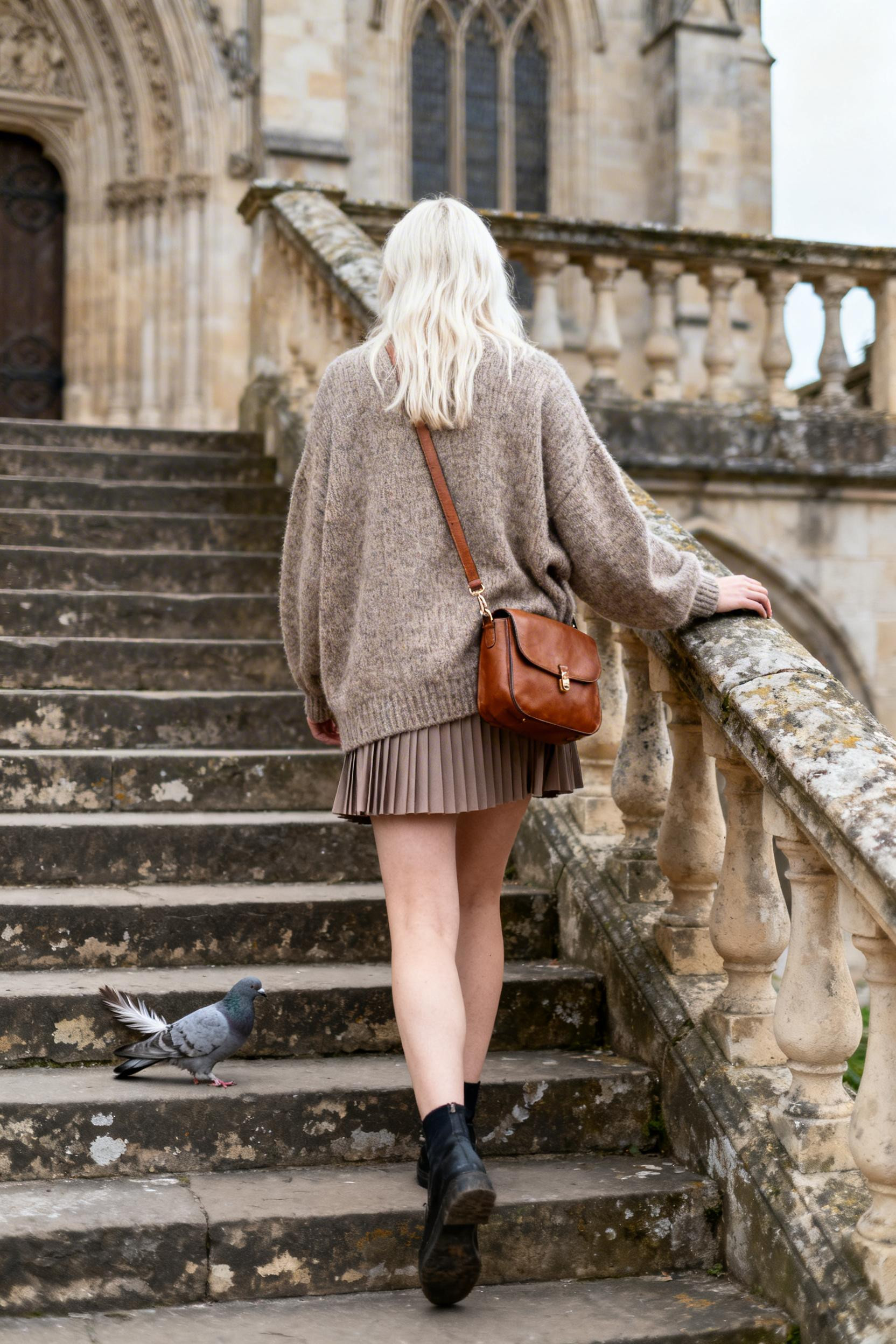 Business Casual Outfits - oat wool sweater pleated skirt