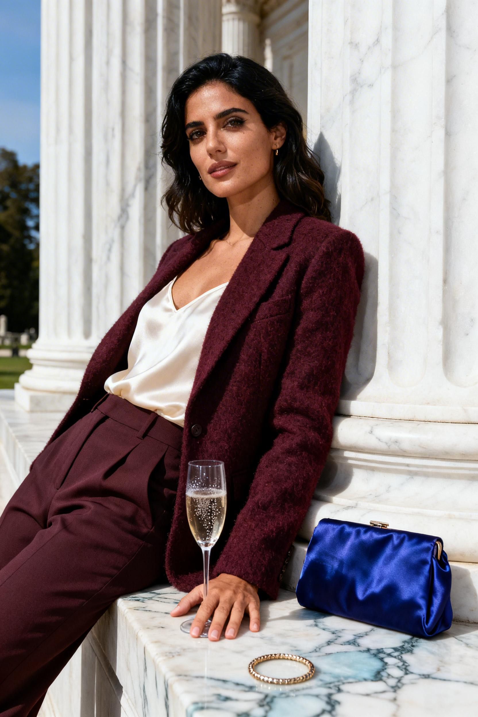Birthday Outfit Aesthetic - burgundy blazer silk camisole