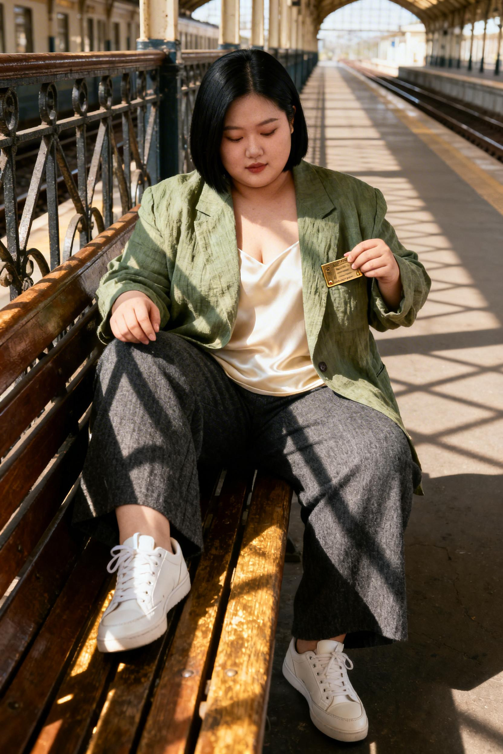 Plus Size Classic Style - sage green blazer