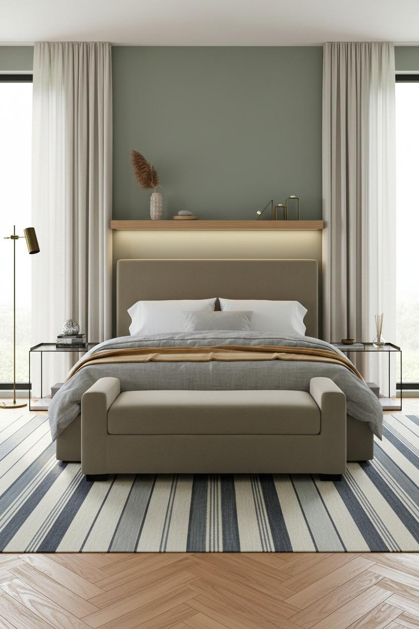 Tiny Bedroom Couples Floating Shelf Storage