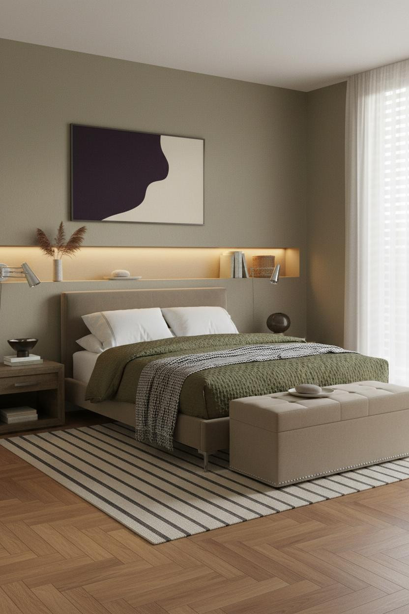 Tiny Bedroom Couples Japandi Floating Shelves