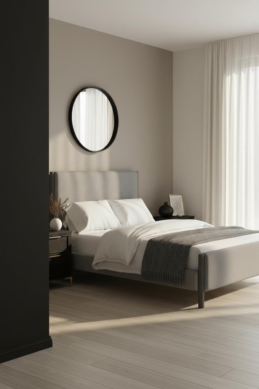 Neutral Black Bedroom Greige Accent Wall