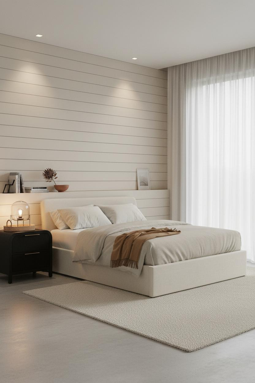 Neutral Black Bedroom Shiplap Beige