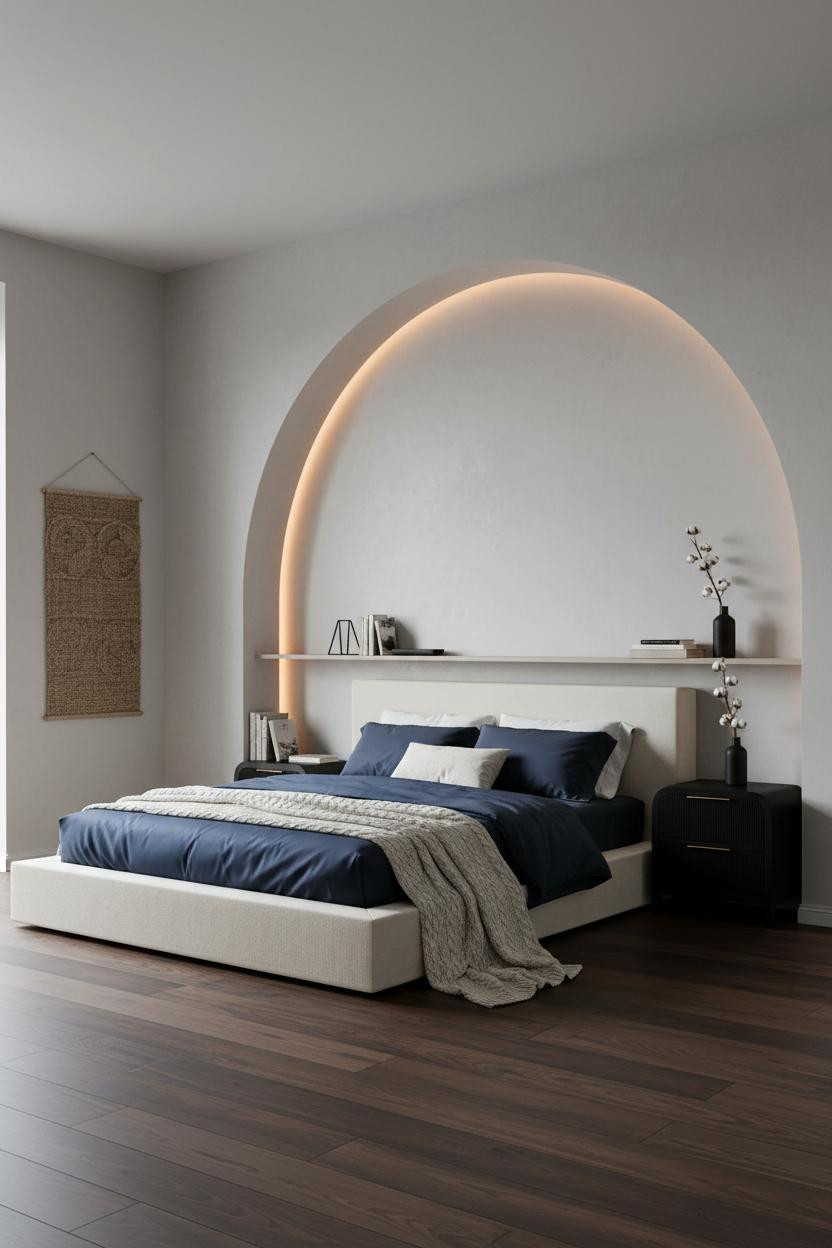 Neutral Black Bedroom Arch Niche Modern