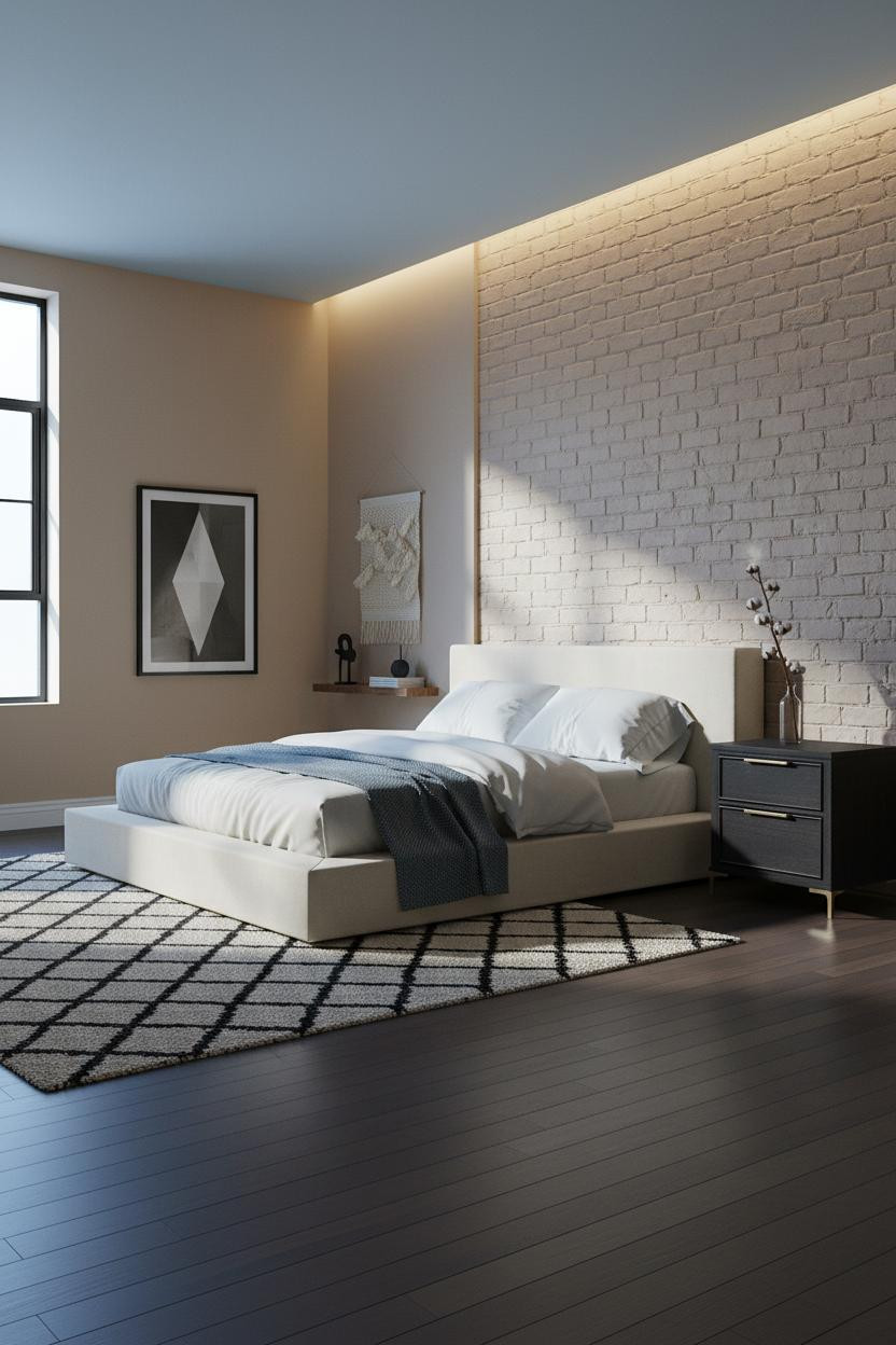Neutral Black Bedroom Beige Walls Modern