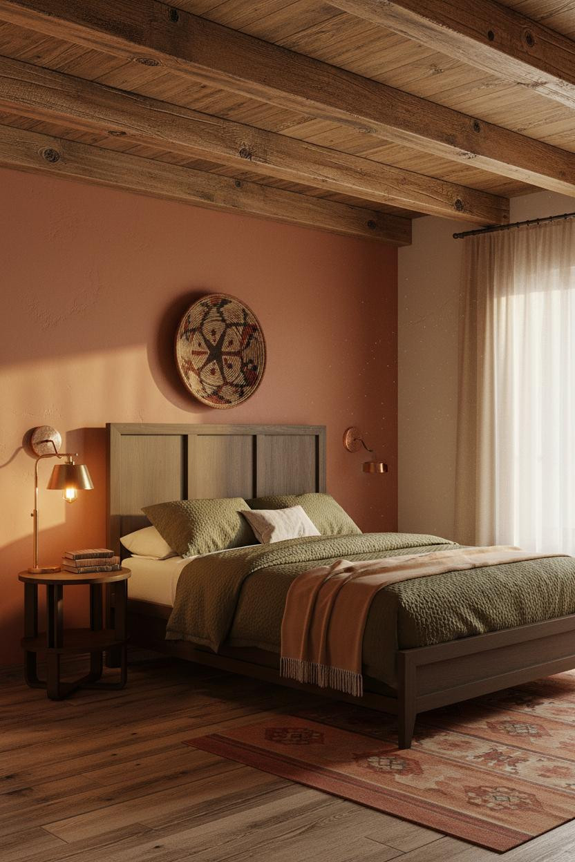 Western Bedroom Rustic Beam Terracotta