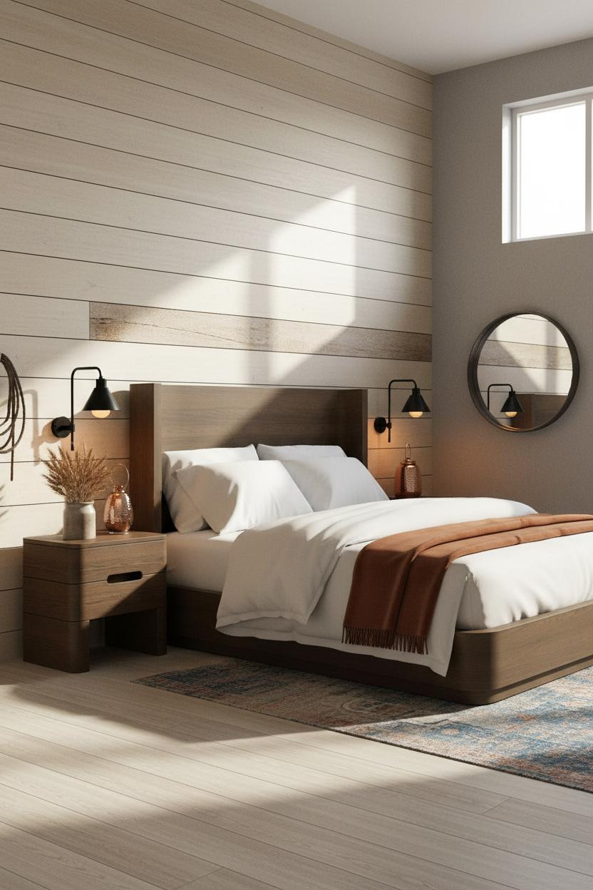 Western Chic Bedroom Shiplap Accent Wall