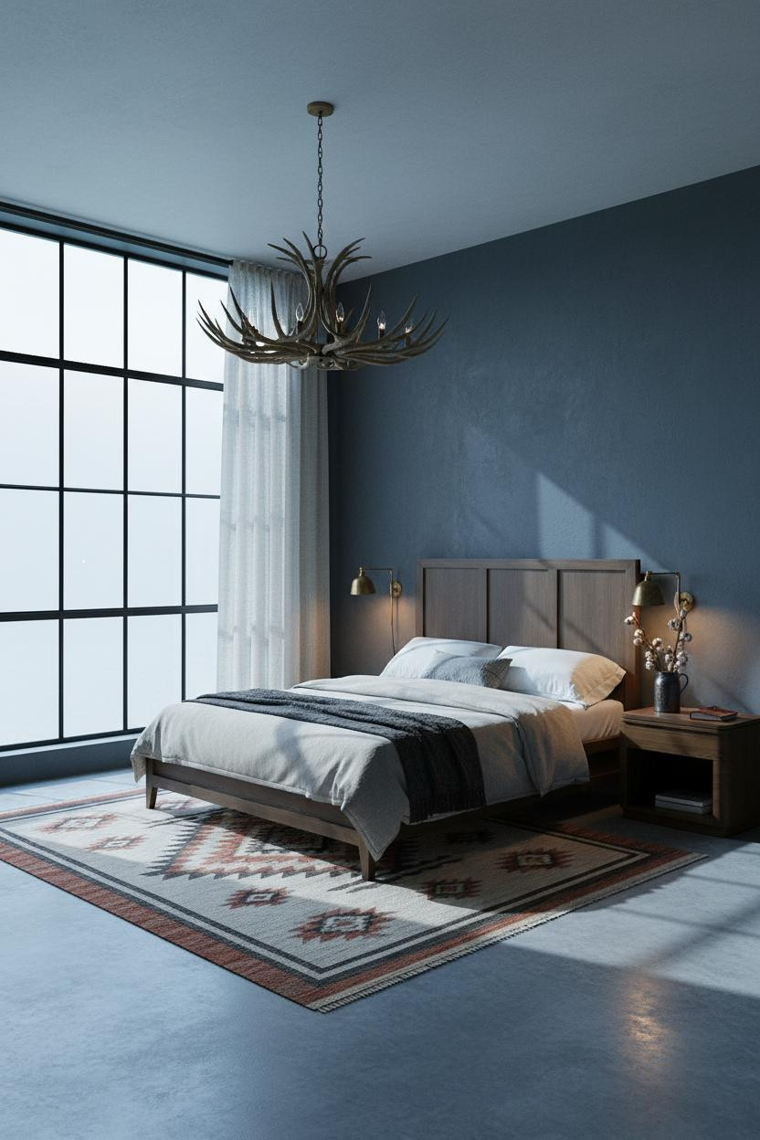 Western Bedroom Iron Window Navajo Rug