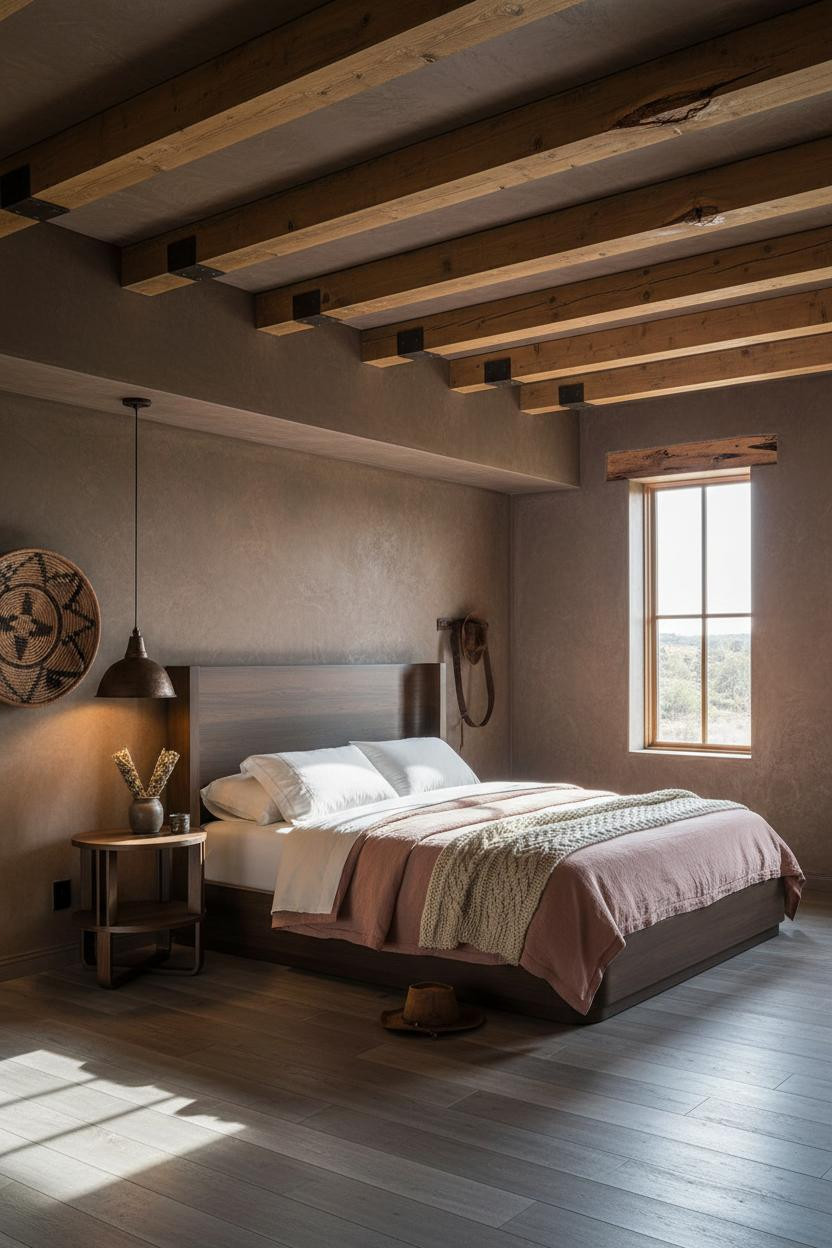 Western Bedroom Reclaimed Wood Beams