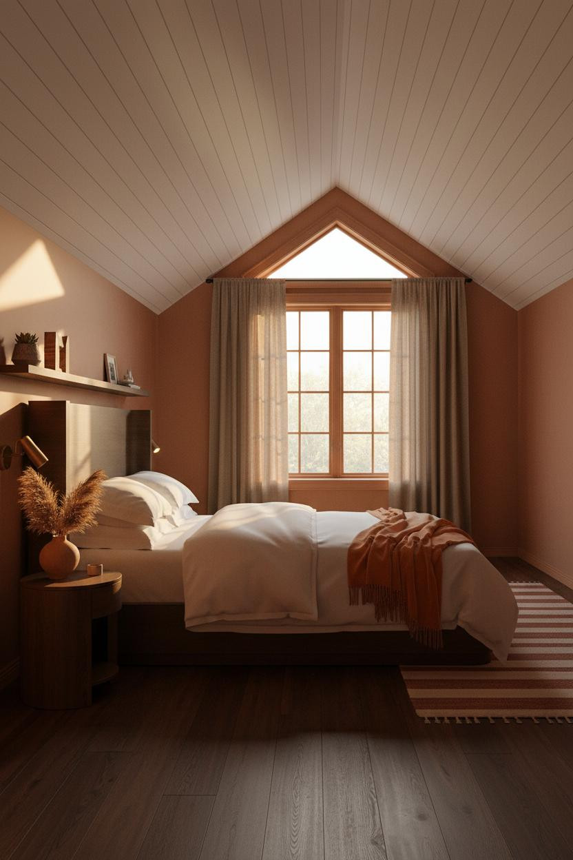 Modern Earthy Attic Bedroom Terracotta Walls